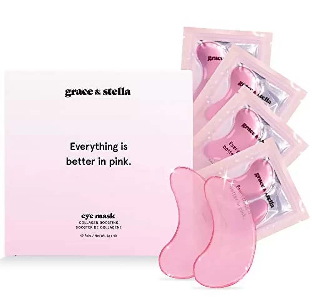 Under Eye Mask - (48 Pairs. Pink) Reduce Dark Circles. Puffy Eyes. Undereye Bags. Wrinkles - Gel Under Eye Patches. Vegan Cruelty-Free Self Care by grace and stella