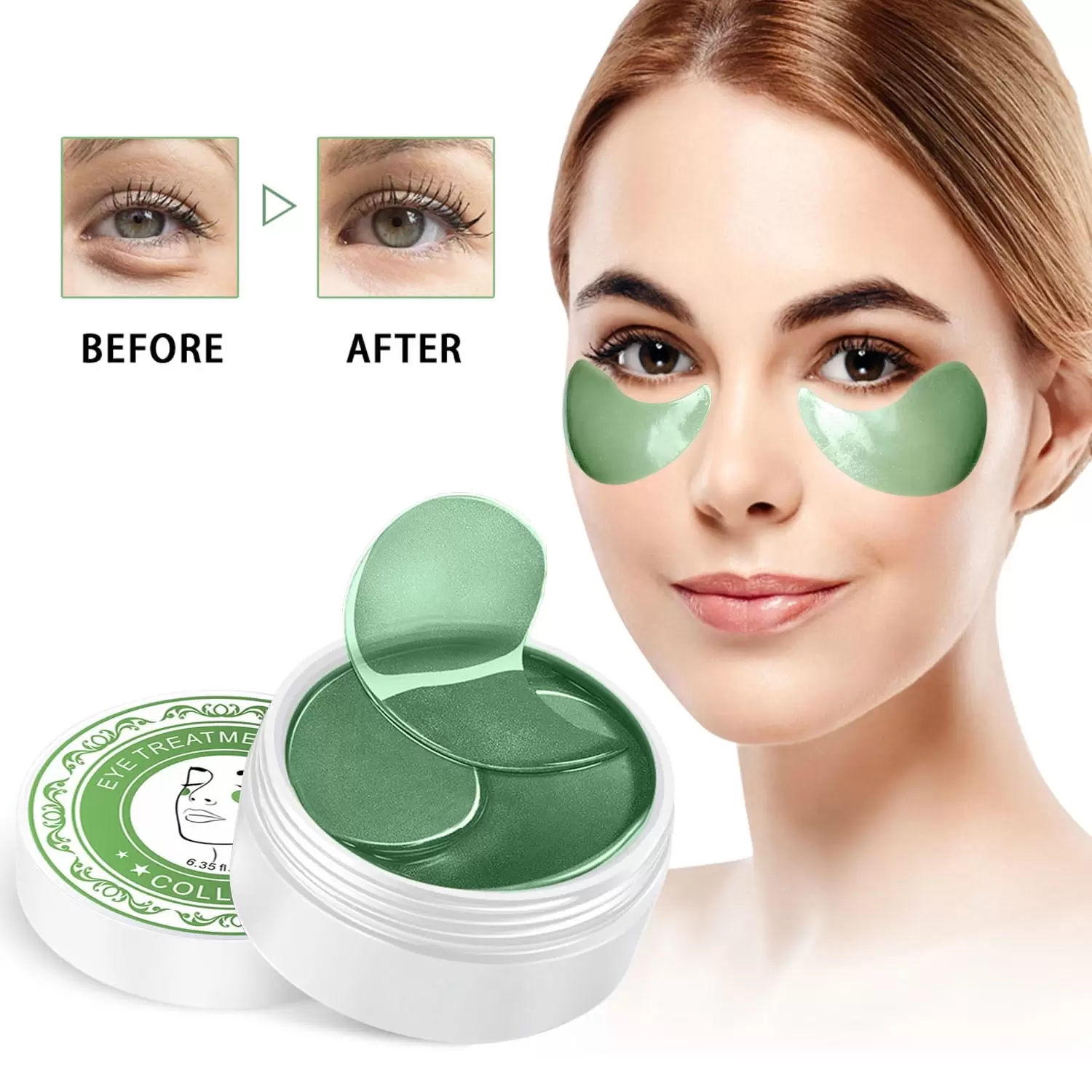 Under Eye Mask. 60 Pairs Green Tea Algae Under Eye Patches with Hyaluronic Acid and Collagen for Dark Circles. Puffiness. Eye Gel Treatment Patch Anti-Aging Eye Pad for Wrinkles. Eye Bag