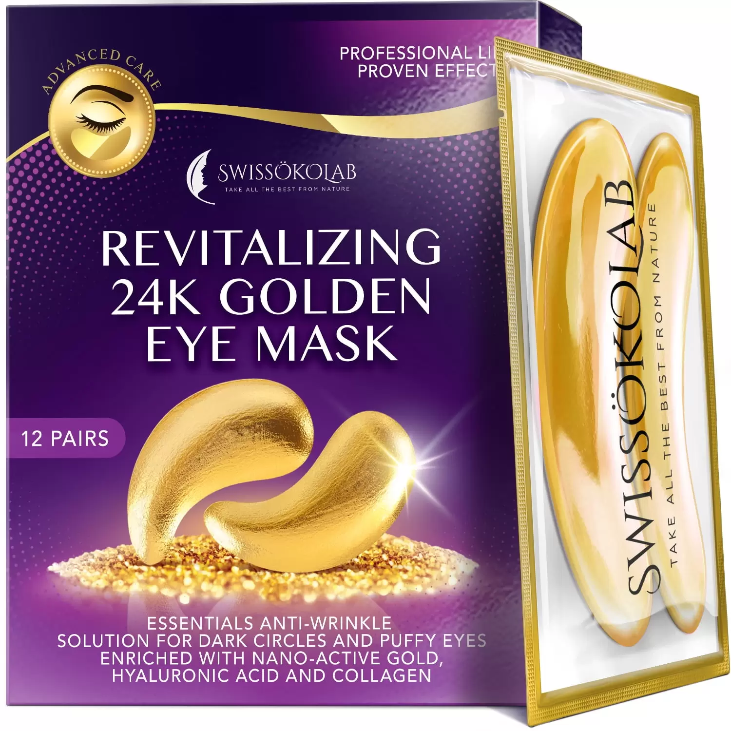 Under Eye Mask Gold Eye Mask Anti-Aging Hyaluronic Acid 24k Gold Eye Patches Under Eye Pads for Moisturizing & Reducing Dark Circles Puffiness Wrinkles