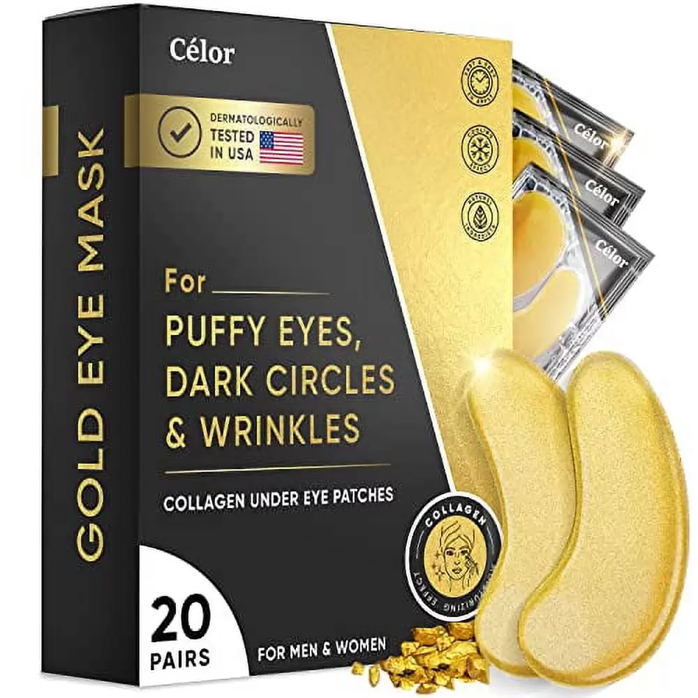 Under Eye Patches (20 Pairs) - Gold Under Eye Mask Amino Acid & Collagen. Under Eye Mask for Face Care. Eye Masks for Dark Circles and Puffiness. Under Eye Masks for Beauty & Personal Care