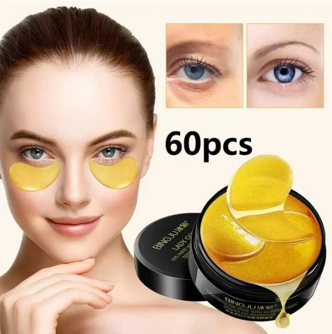 Under Eye Patches. 60 Pcs 24k Gold Under Eye Mask for Puffy Eyes & Dark Circles Treatments Under Eye Mask for Face Care Dark Circl