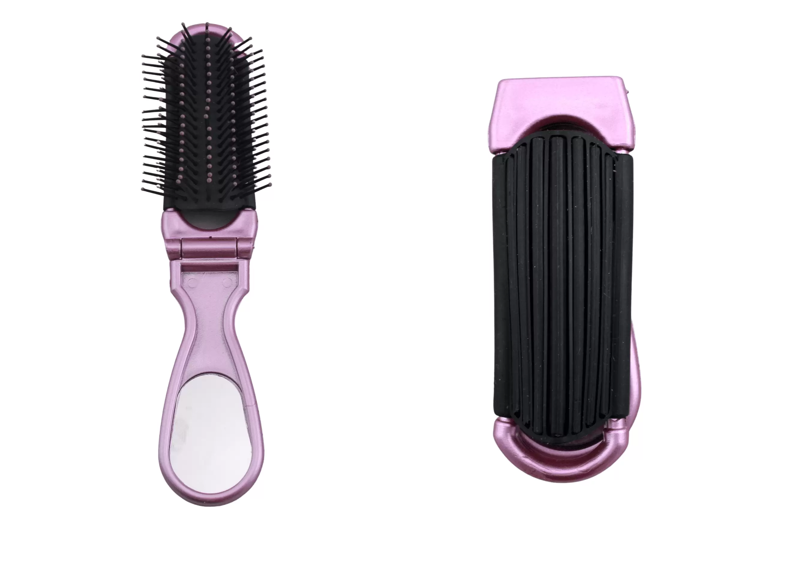 Unisex Compact Folding Hairbrush With Mirror Pocket Size Travel Car For Purse Bag Massaging Bristles