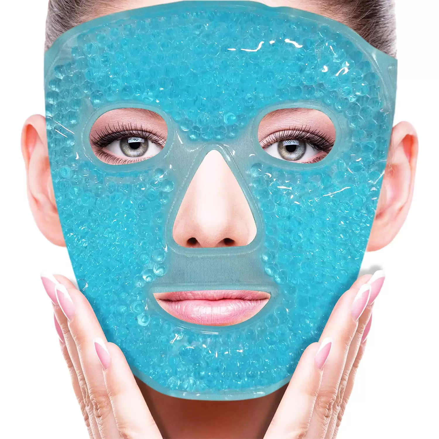 Uralili Ice Face Mask for Woman Man. Heated Warm Cooling Reusable Gel Beads Ice Eye Mask(Blue)