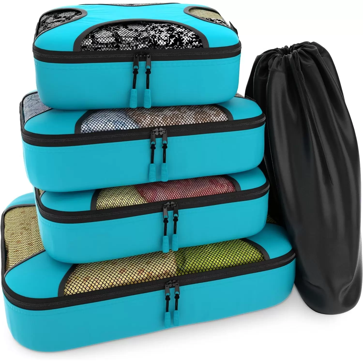 Ustar 5 Set Packing Cubes Feather Light Packing Made with light weight and sturdy -Travel Organizers with Laundry Bag (Aqua Teal)