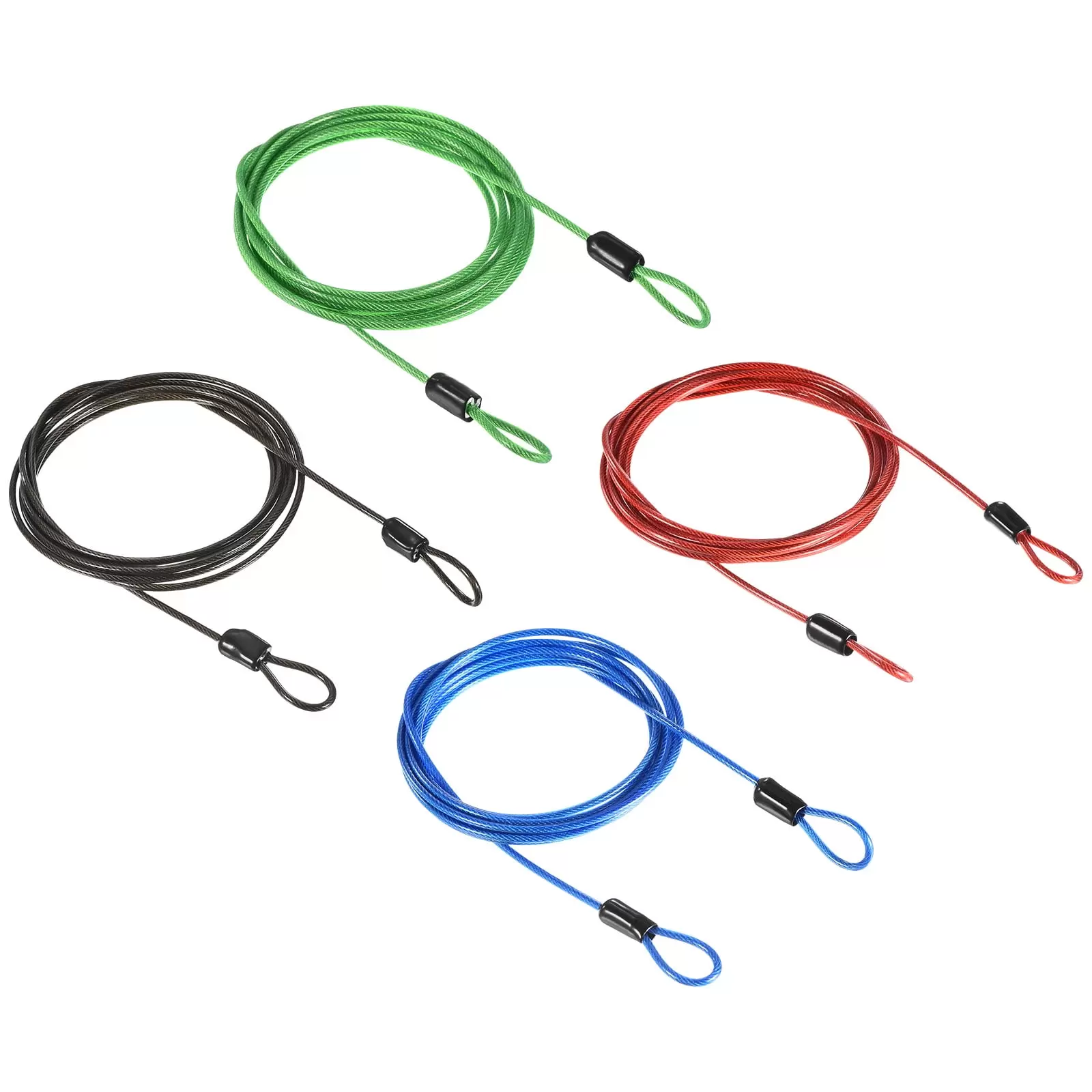 Uxcell 2.5mmx2m/6.56ft Coated Security Steel Cable Luggage Lock Wire Rope Double Loop Black.Green.Blue.Red 4 Pack