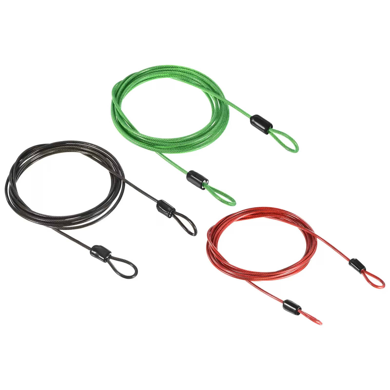 Uxcell 2.5mmx2m/6.56ft Coated Security Steel Cable Luggage Lock Wire Rope Double Loop Black.Green.Red 3 Pack