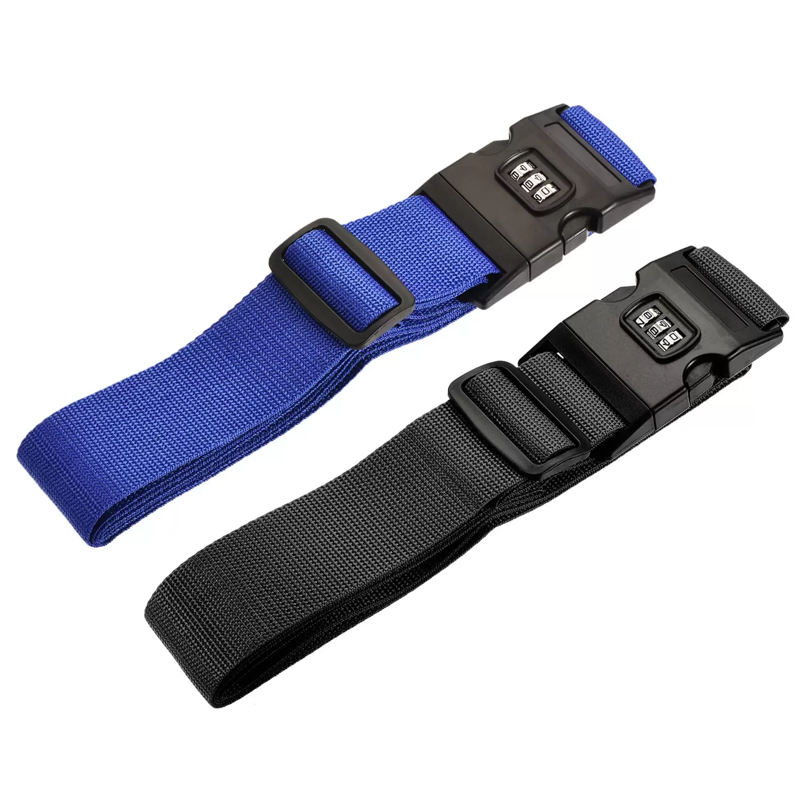 Uxcell 2m Length Baggage Buckle Lock Belt Luggage Straps Black Blue 2 Pack