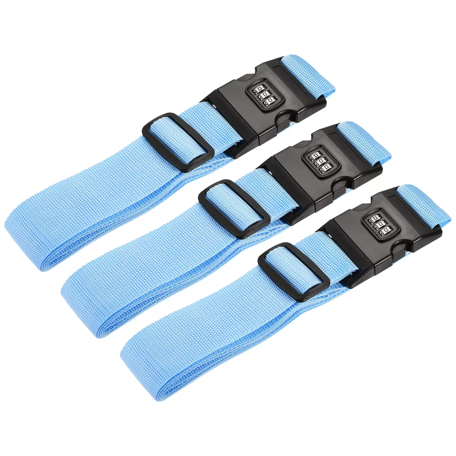 Uxcell 2m Suitcase Belts with Combination Lock Luggage Straps Sky Blue 3 Pack