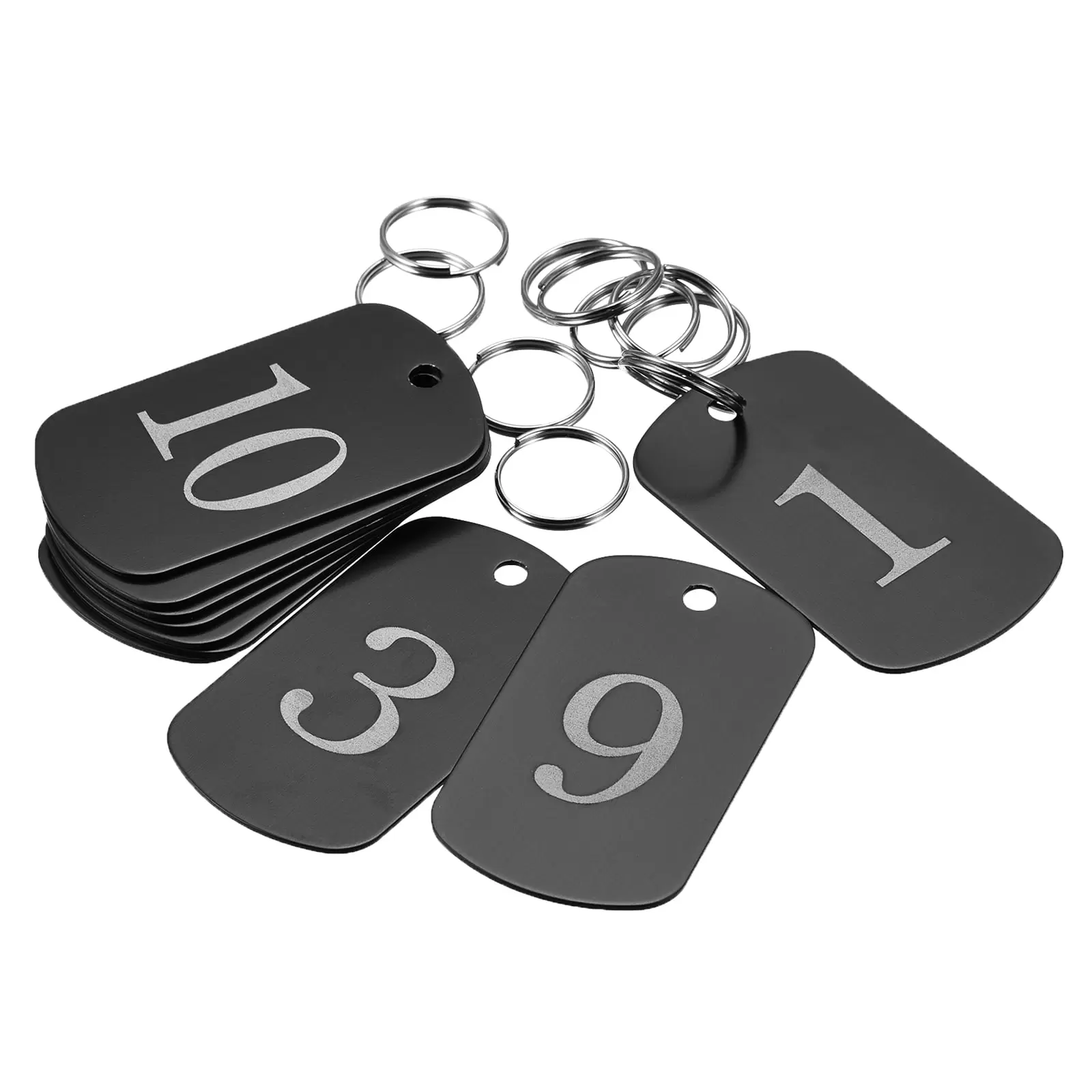 Uxcell Aluminum Metal Key Tag. Number Tag. ID Tag with Ring Rectangle Blank for Decoration Black 10Pcs