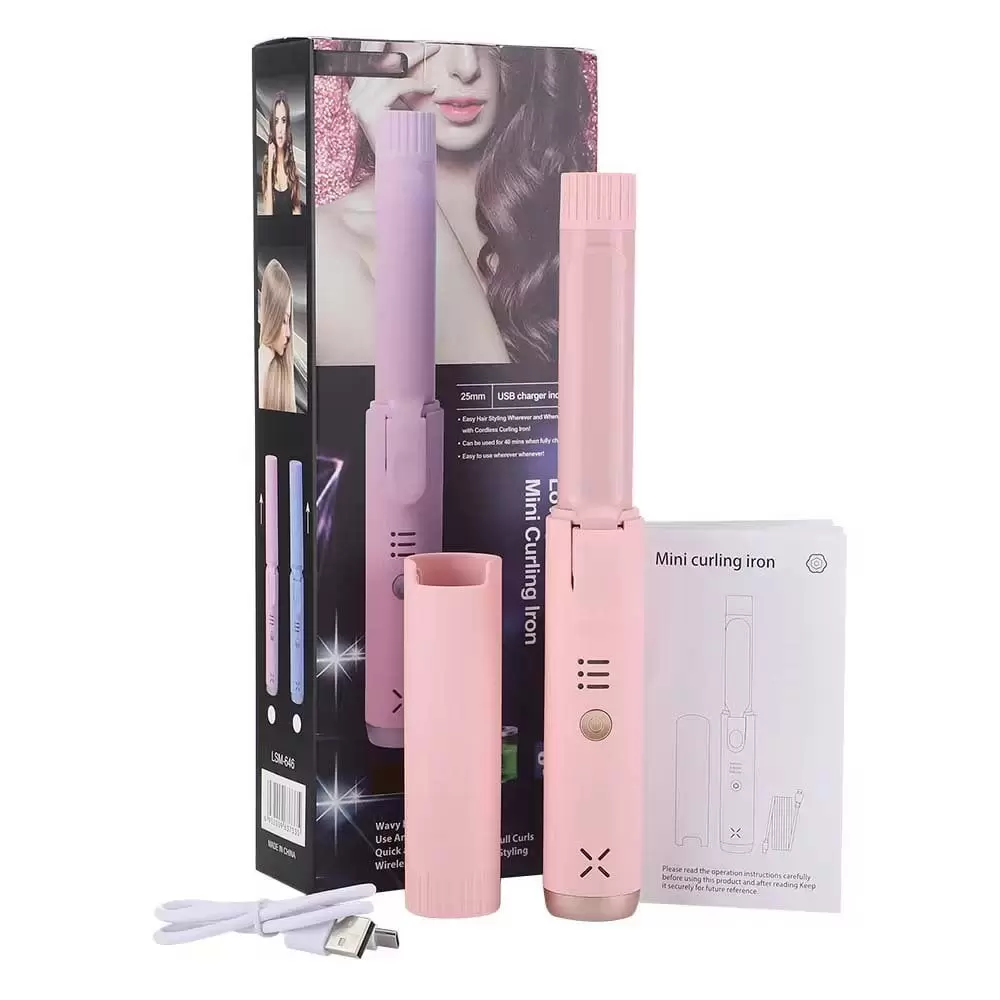 VOUVOU Mini Cordless Curling Iron 1Inch.Straight and Curly Hair 2-in-1.Portable USB.Travel Essentials.Pink