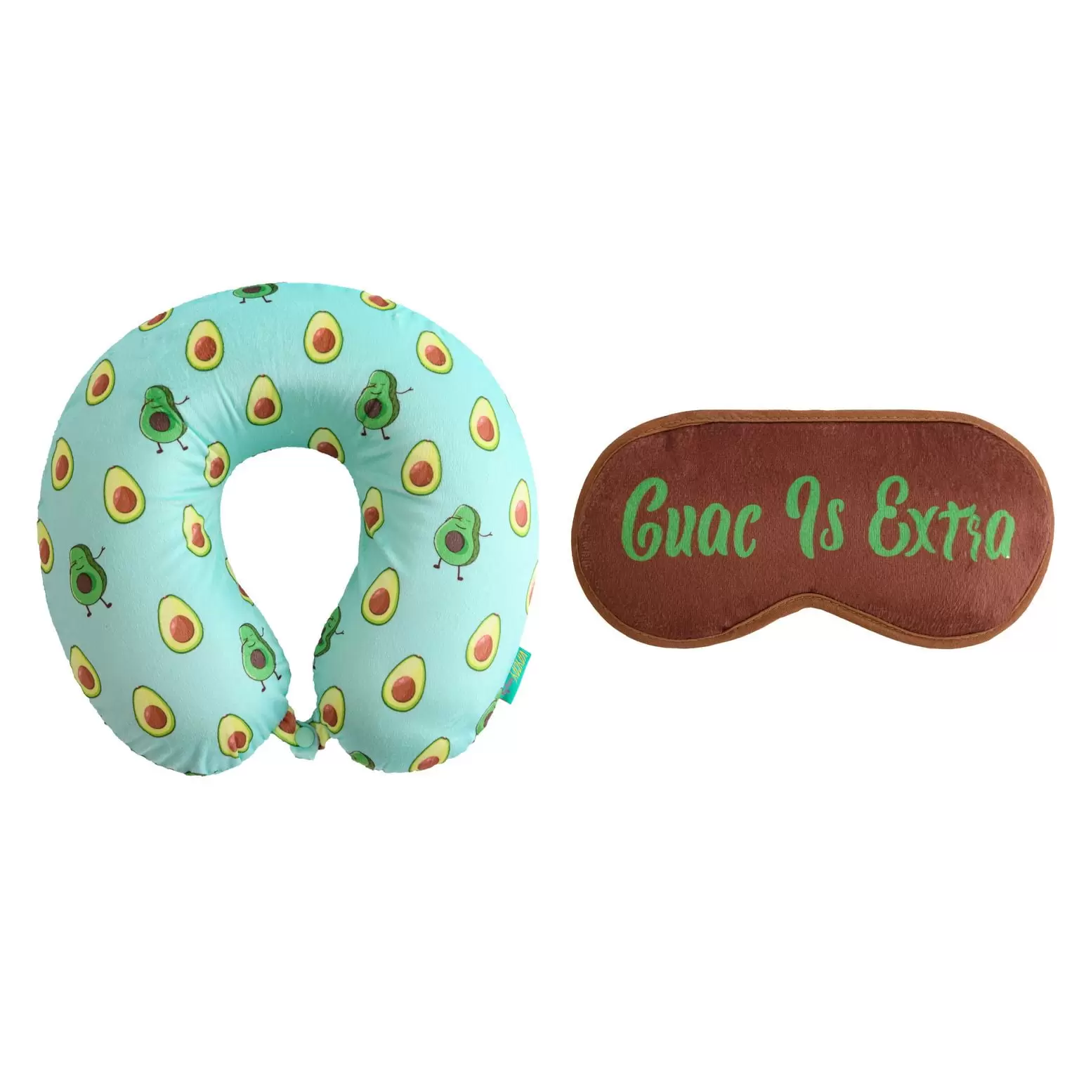 Vacay Everyday 2-Piece Travel Set - Memory Foam Travel Neck Pillow and Eye Mask. Avocado Print