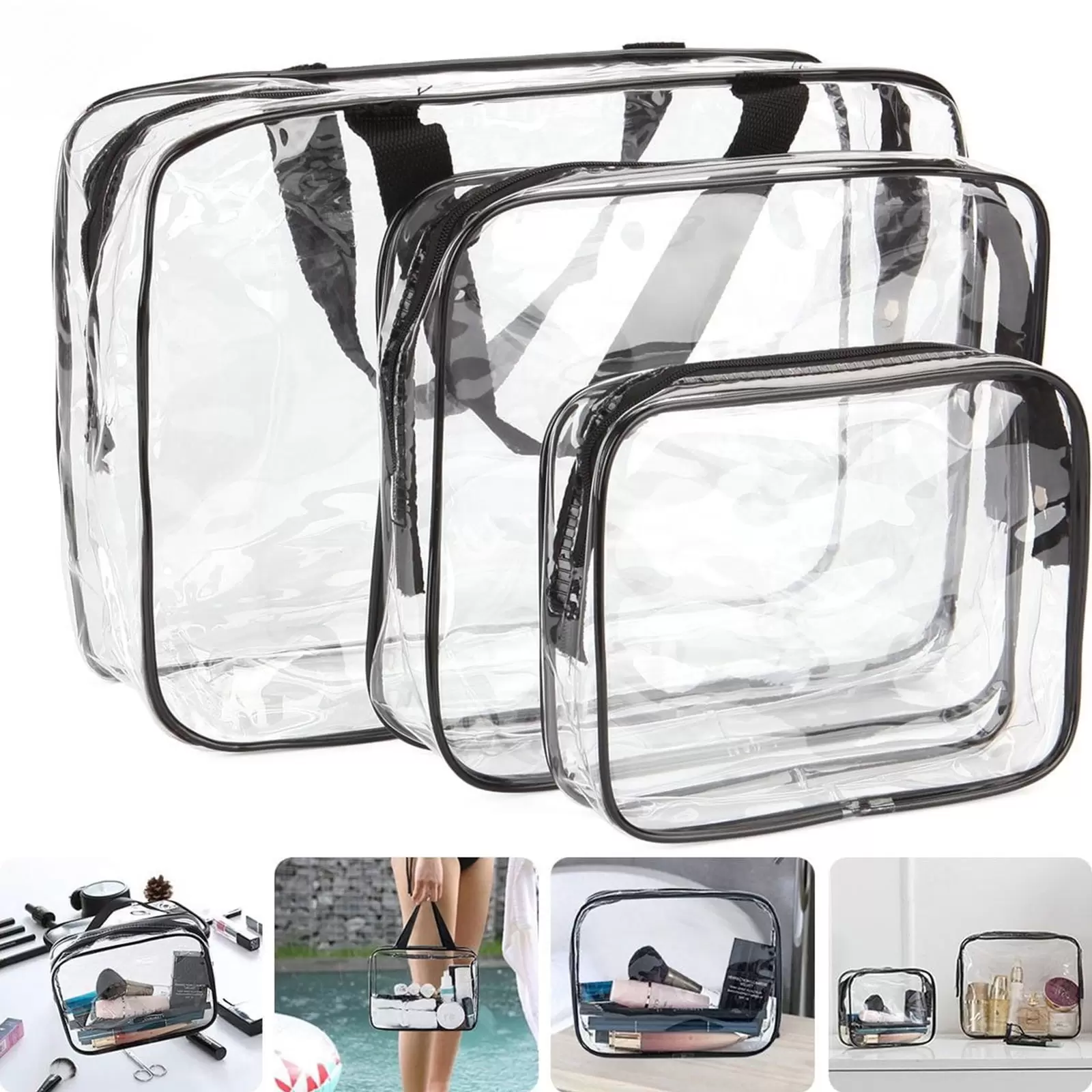 Vbiger Clear Makeup Bag 3 Pack Toiletry Bag Quart Size Bag Travel Makeup Cosmetic Bag for Women Men Carry on Airport Airline Compliant Bag