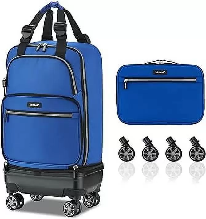 Verage Expandable Foldable Luggage Collapsible Rolling Travel Duffel Bag Lightweight Suitcase with Detachable Spinner Wheels(Blue. 21 Inch Expands into 24 Inch)