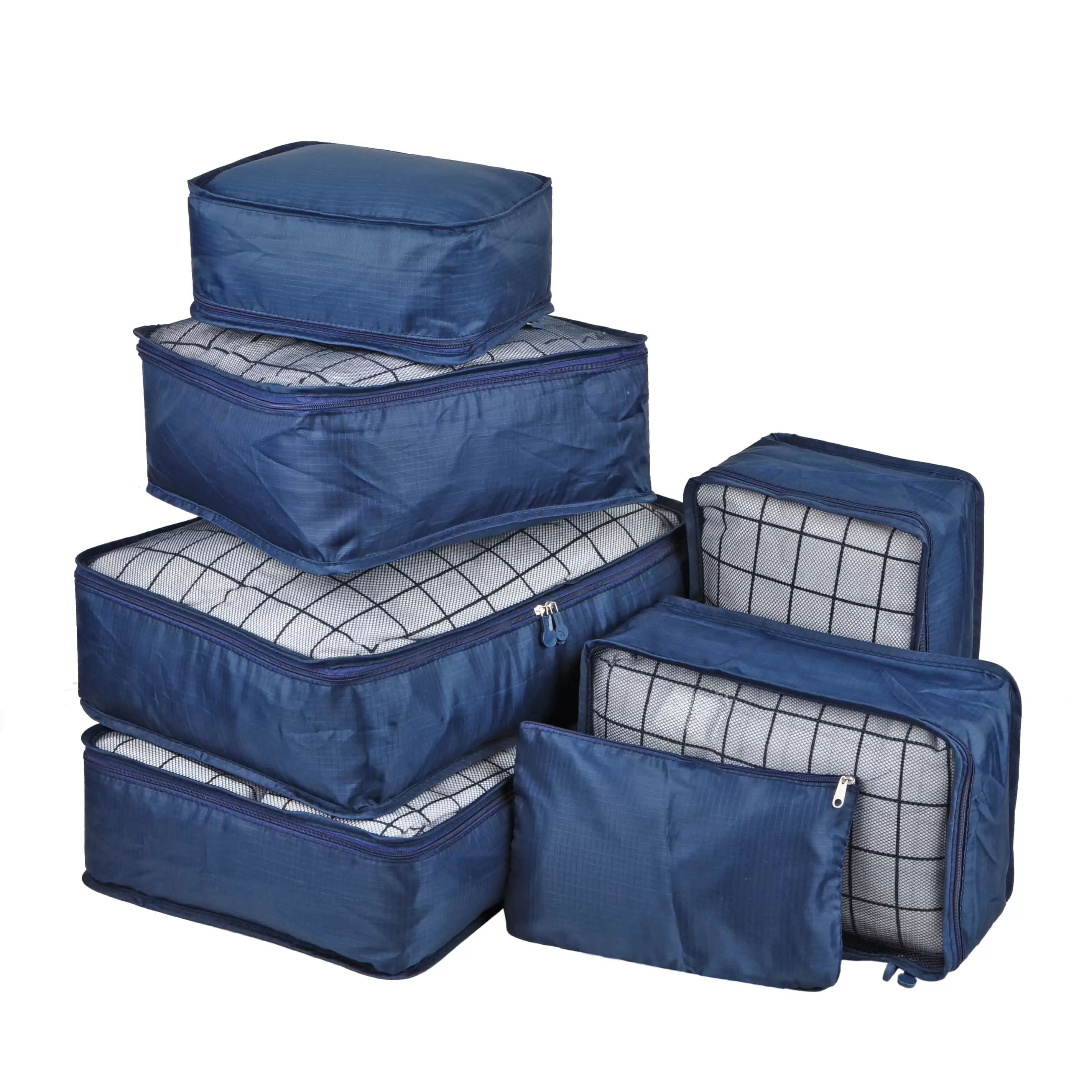 Vercord 7 Set Travel Packing Organizers Cubes Luggage Suitcase Organizer Bags Clothes Underwear Cube Shoe Pouch Pack Dark Blue