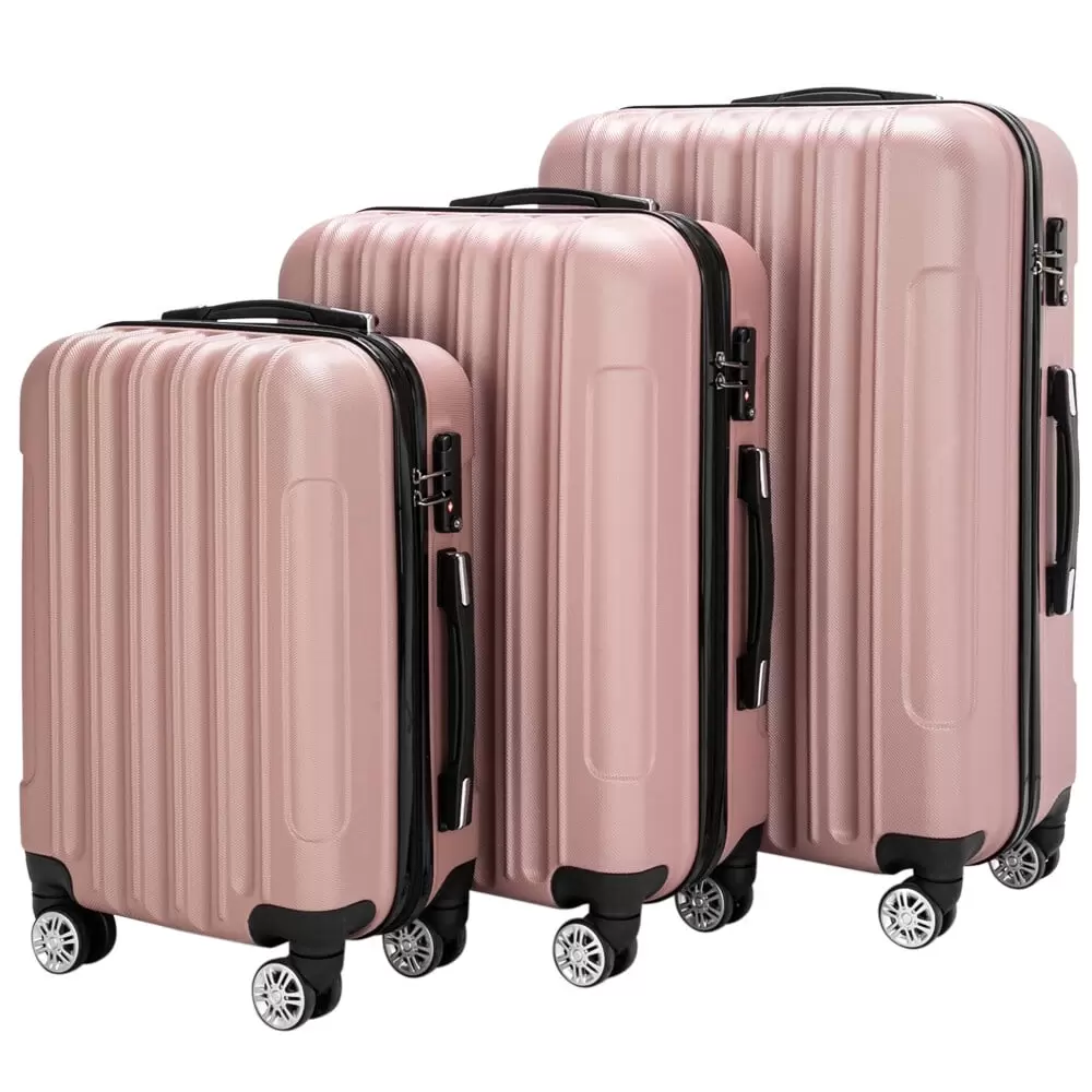 Veryke 3Pcs Traveling Luggage Set. Portable Large Capacity Luggage Bags for Travel. Rolling Storage Suitcase. Rose Gold. 20+24+28