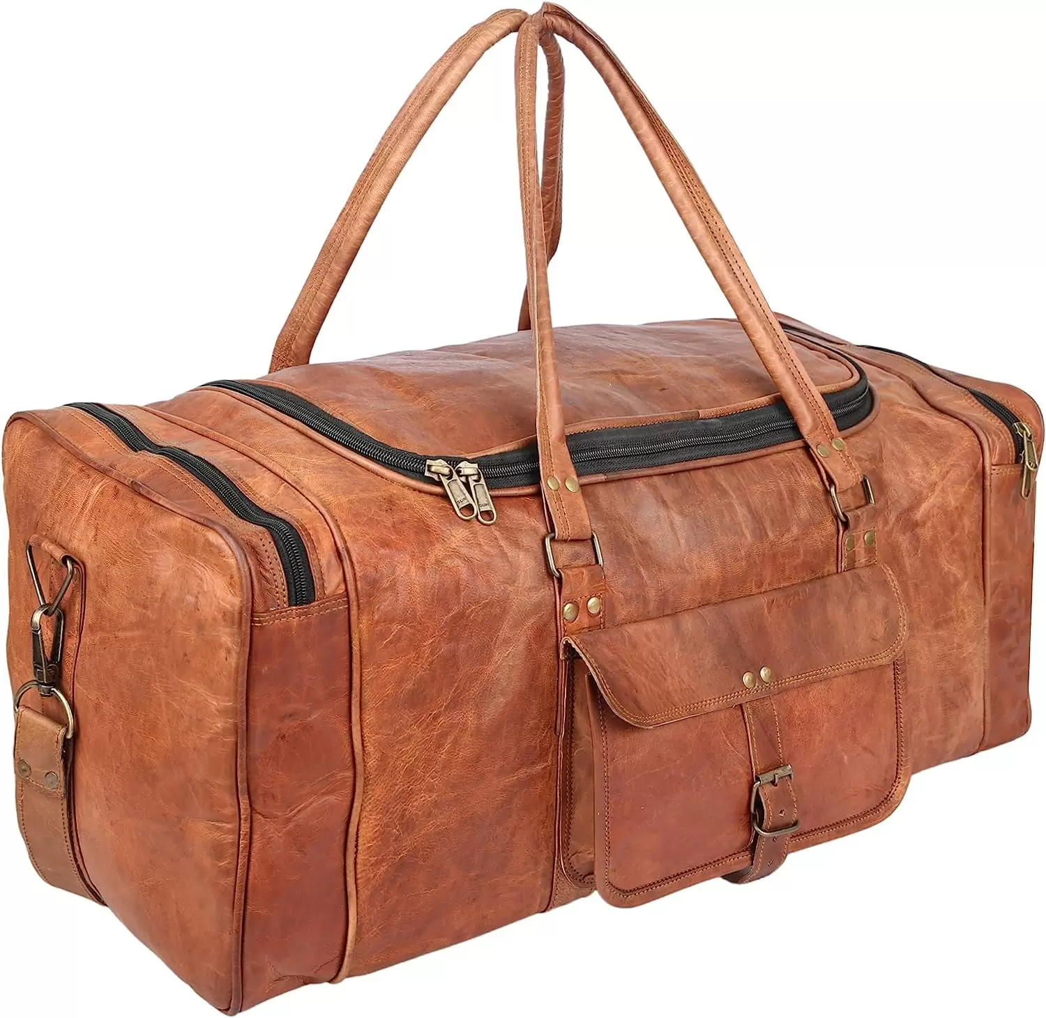 Vintage Crafts U-Zip Leather Duffel bag Overnight Bag Cabin Bag Carry On Sports Duffel Weekender Holdall Travel for women men