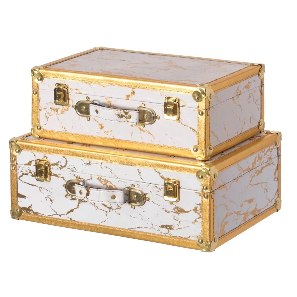 Vintiquewise Set of 2 Luxury Marble White and Gold Hand Luggage Suitcase for Traveling