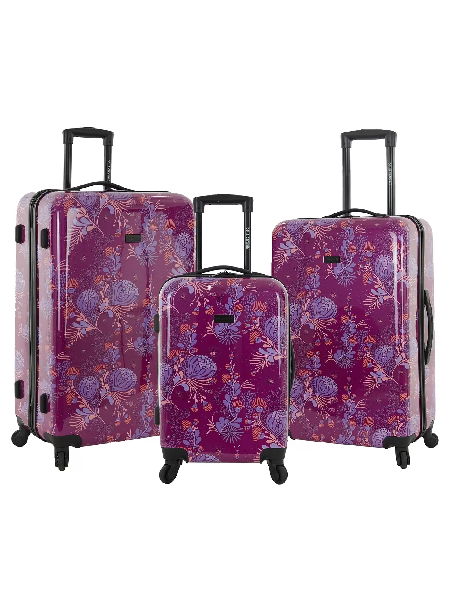 Vonguish Collection 3pc Hardside Luggage Set with 4 wheel spinners. Style Floral