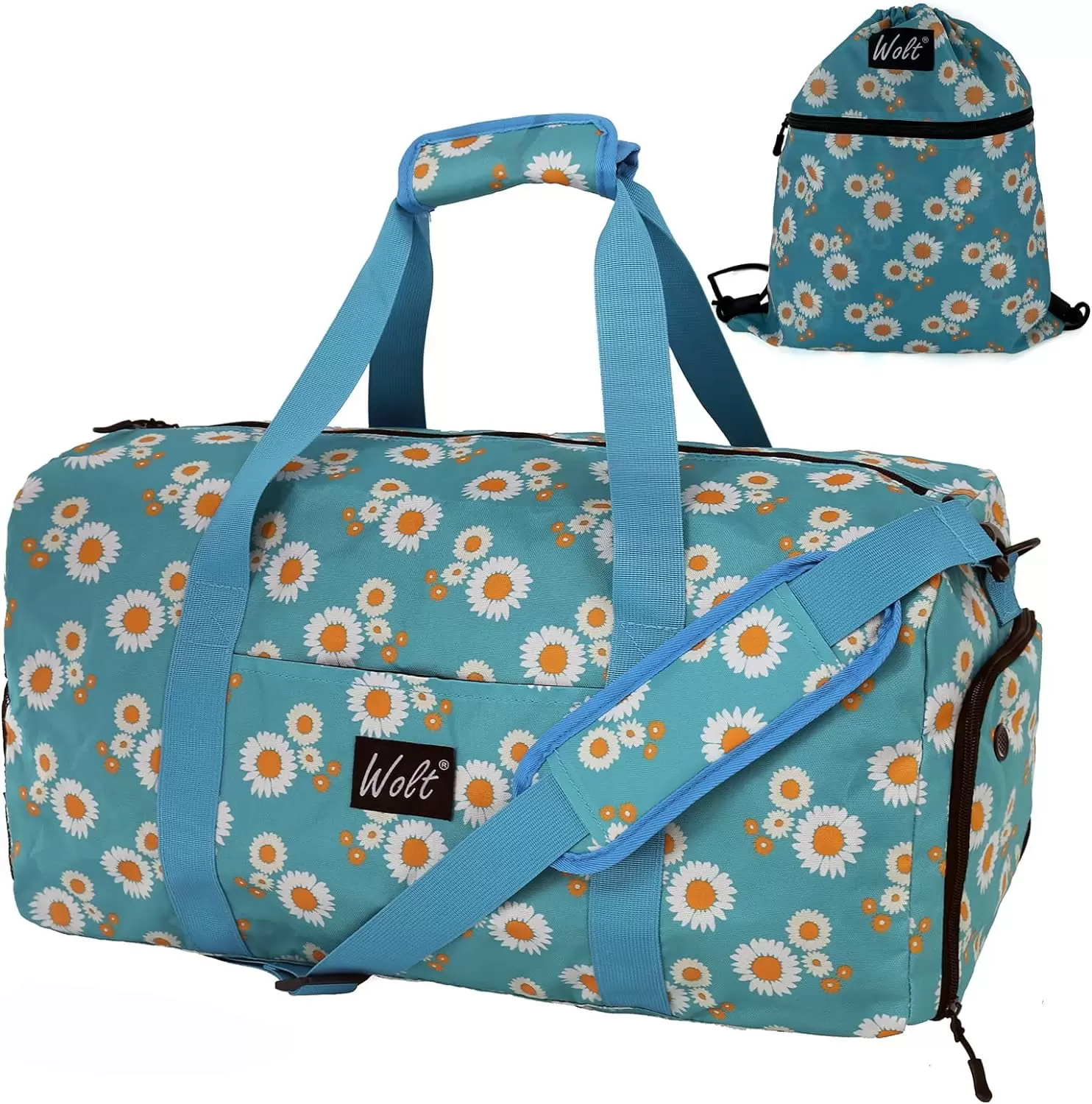 WOLT Daisy Travel Duffel Bags for Women - Weekend Totes Bag for Airplane Carry-On. Cute Sports Gym Dance. Overnight