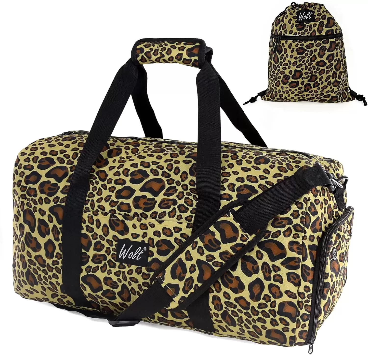 WOLT Leopard Travel Duffel Bags for Women - Weekend Totes Bag for Airplane Carry-On. Cute Sports Gym Dance. Overnight