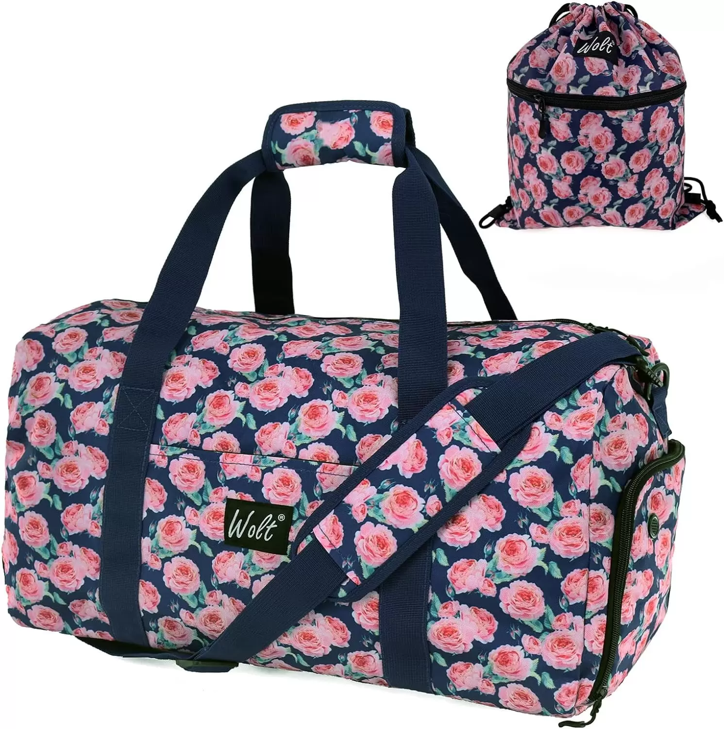 WOLT Rose Travel Duffel Bags for Women - Weekend Totes Bag for Airplane Carry-On. Cute Sports Gym Dance. Overnight