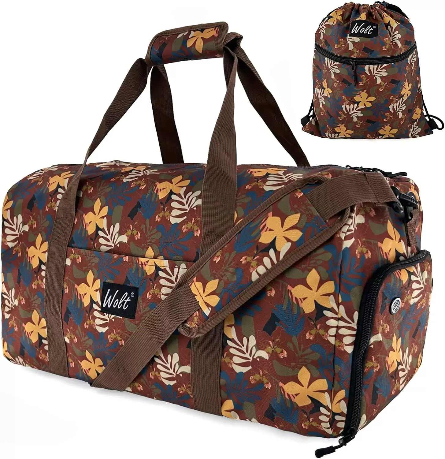 WOLT TropFlower Travel Duffel Bags for Women - Weekend Totes Bag for Airplane Carry-On. Cute Sports Gym Dance. Overnight