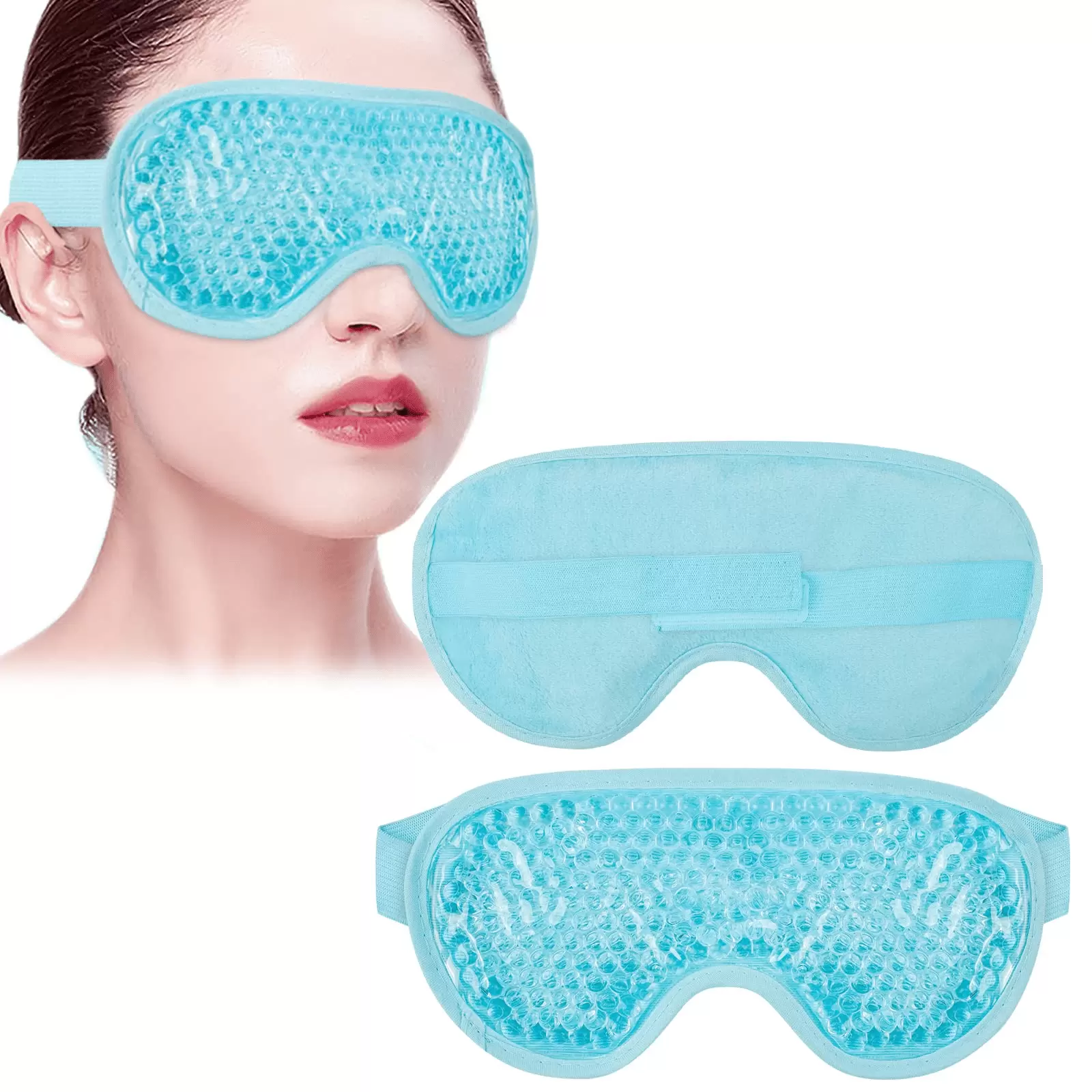 WOVTE Cooling Eye Mask. Reusable Hot or Cold Therapy Gel Bead Eye Mask with Soft Plush Backing and Adjustable Strap for Puffy Eyes. Dry Eyes. Dark Circles. Headache (Blue)