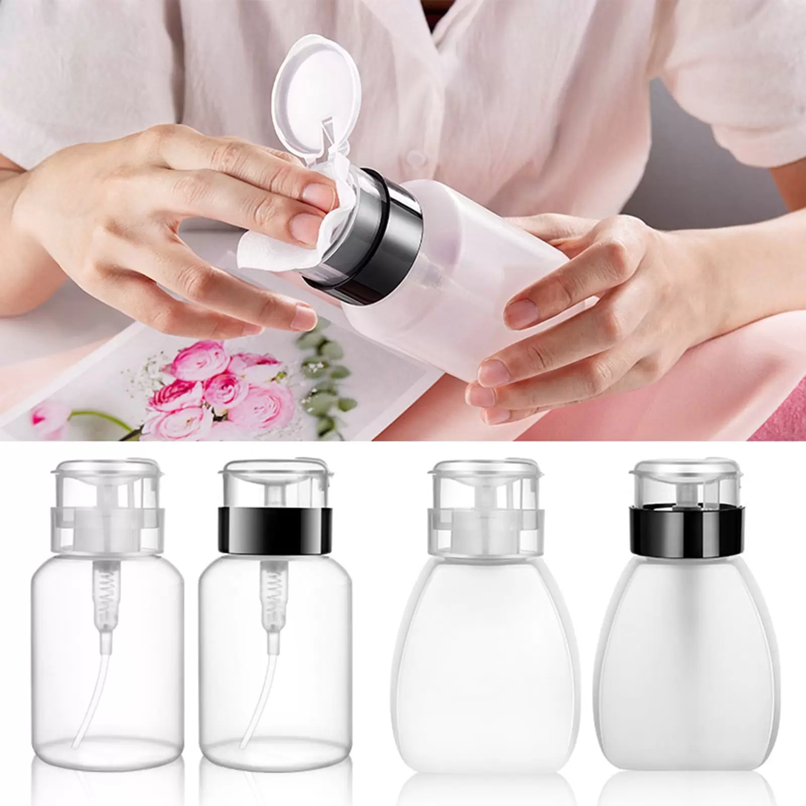 Walbest 250ml (8.8 oz) Press Bottle Push Down Empty Pump Dispenser for Nail Polish & Makeup Remover Liquid Bottle. Leak-proof Plastic Press Pumping Empty Bottle