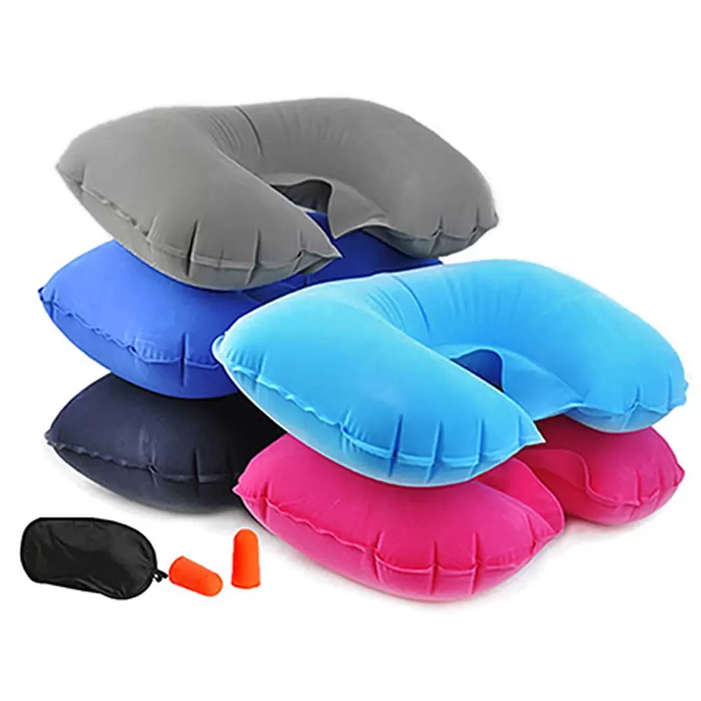 Walbest 3Pcs/set Inflatable Neck Travel U Pillow Head Rest Cushion/Eye Mask/Earbuds for Holiday Car Flights Sleeping