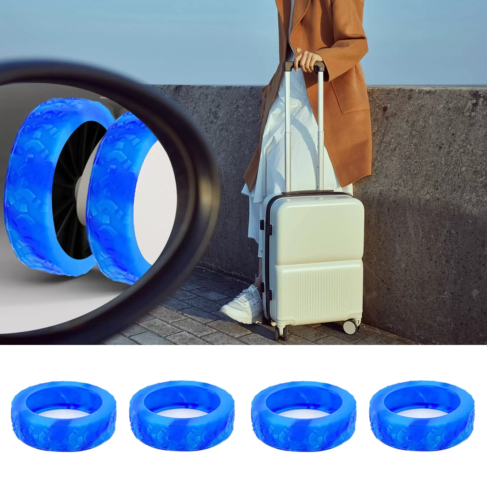 Washranp 4Pcs Carry on Luggage Spinner Wheel Cover.Reduce Noise Colorful Silicone Portable Suitcase Wheel Protector Covers for Most 4 Caster Luggage Accessories