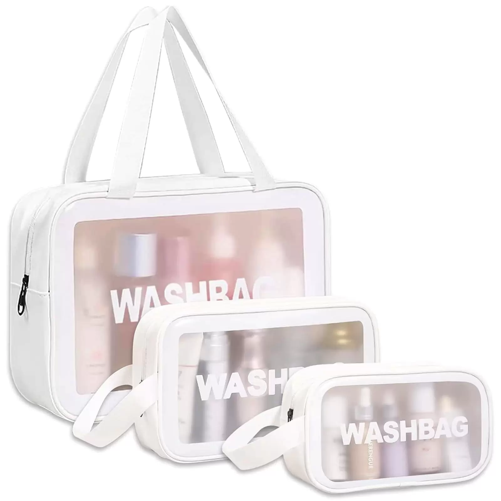 Waterproof Travel Toiletry Bag Portable Clear Toiletries Bag.3 Pcs Travel Bag Wash Cosmetic Bag for Travel Bathroom Women and Men.WHITE