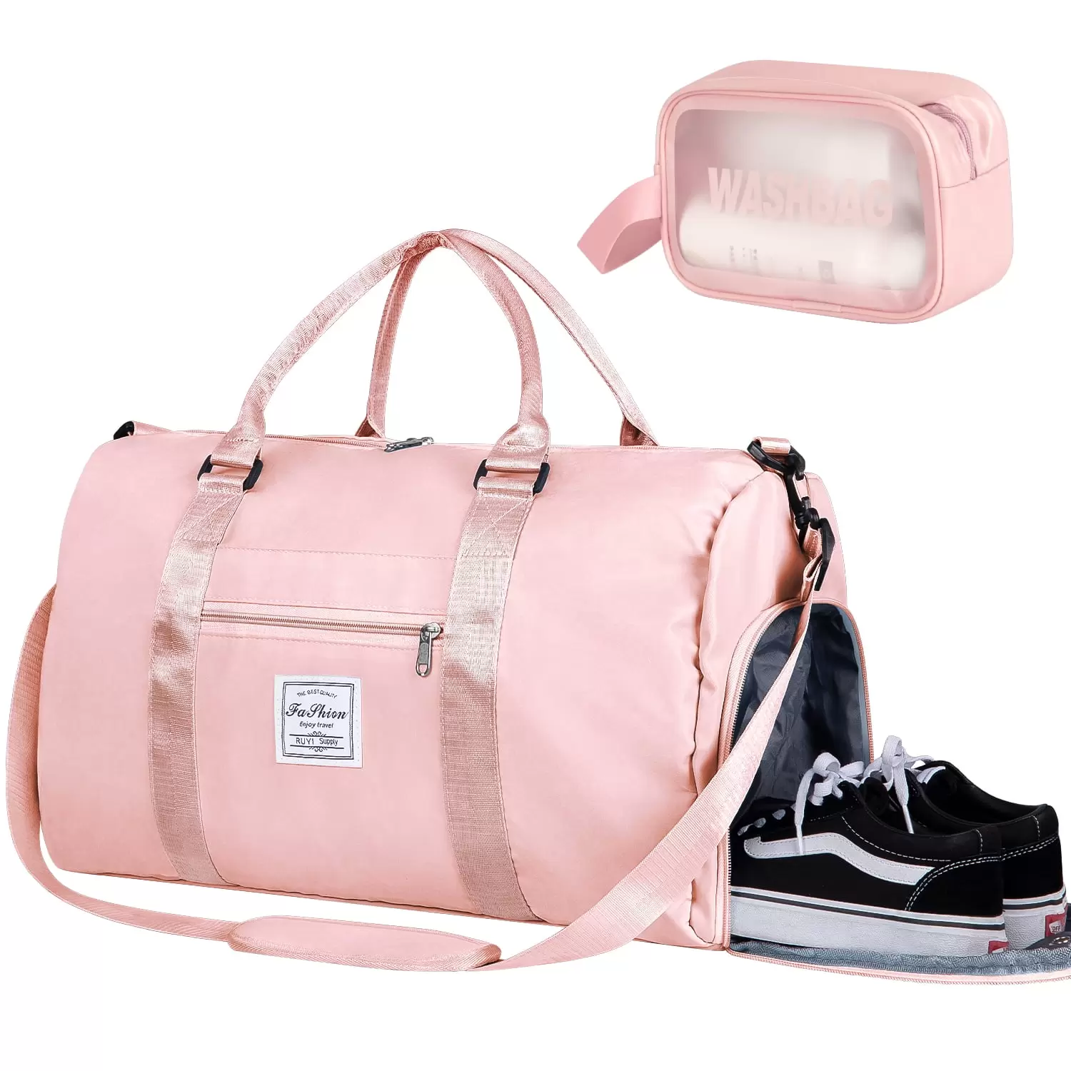 Weekender Bag for Women. Overnight Bag with Shoes Compartment and Wet Pocket. Waterproof Travel Duffel Bag for Women. Sport Gym Tote Bags Swimming Yoga. Carry on Bag with Toiletry Bag. Pink