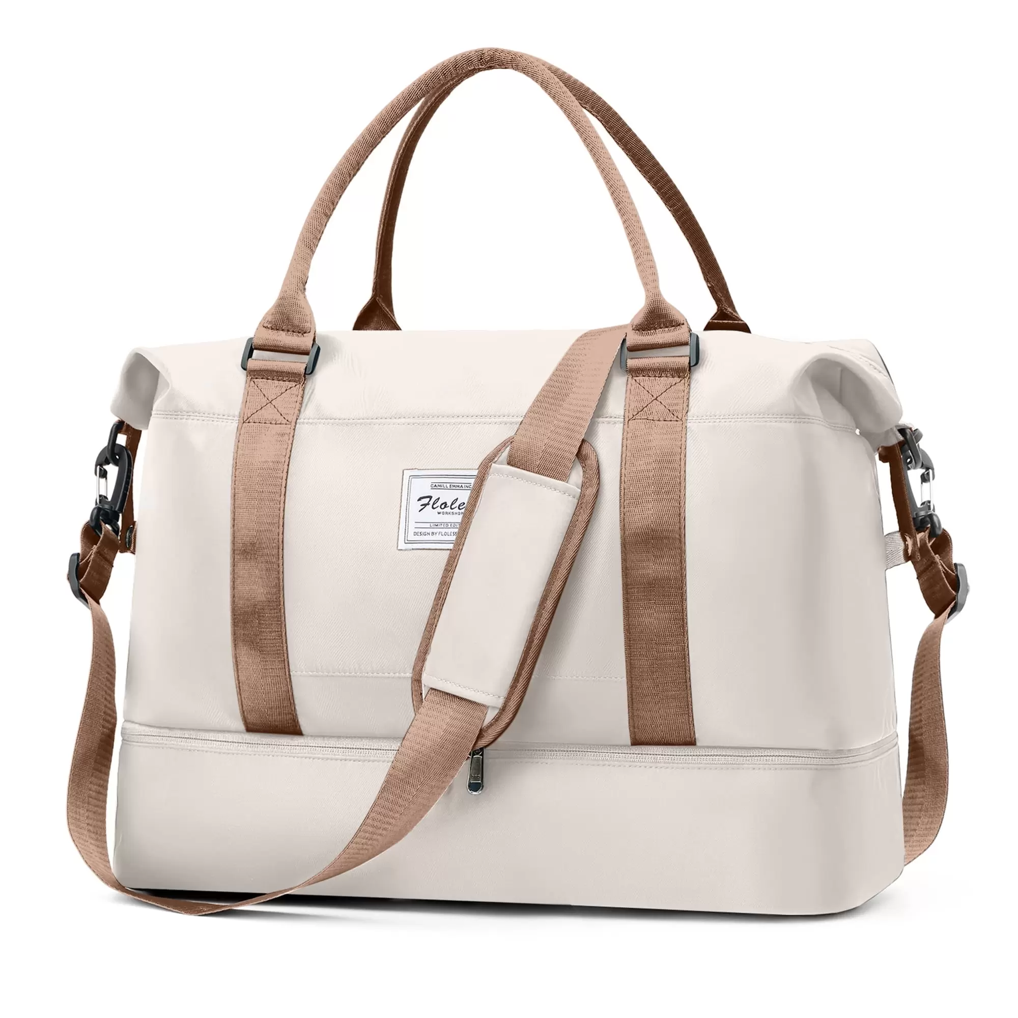 Weekender Bags for Women. Travel Duffel Bags with Shoe Compartment.Personal Item Travel Bag for Airlines. Carry on Overnight Tote Bag for women .Beige&Brown