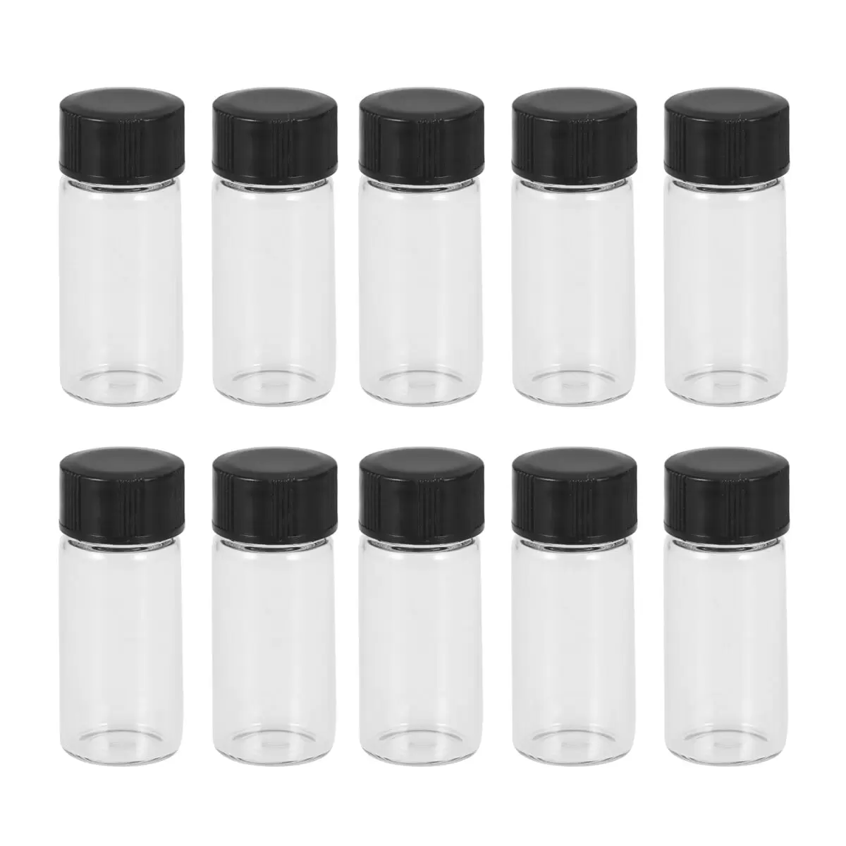 WhiteBeach 20Pcs 5ml Glass Bottle Transparent Thread Bottle Sample Storage Bottle Sealed Small Glass Bottles with Black Lid