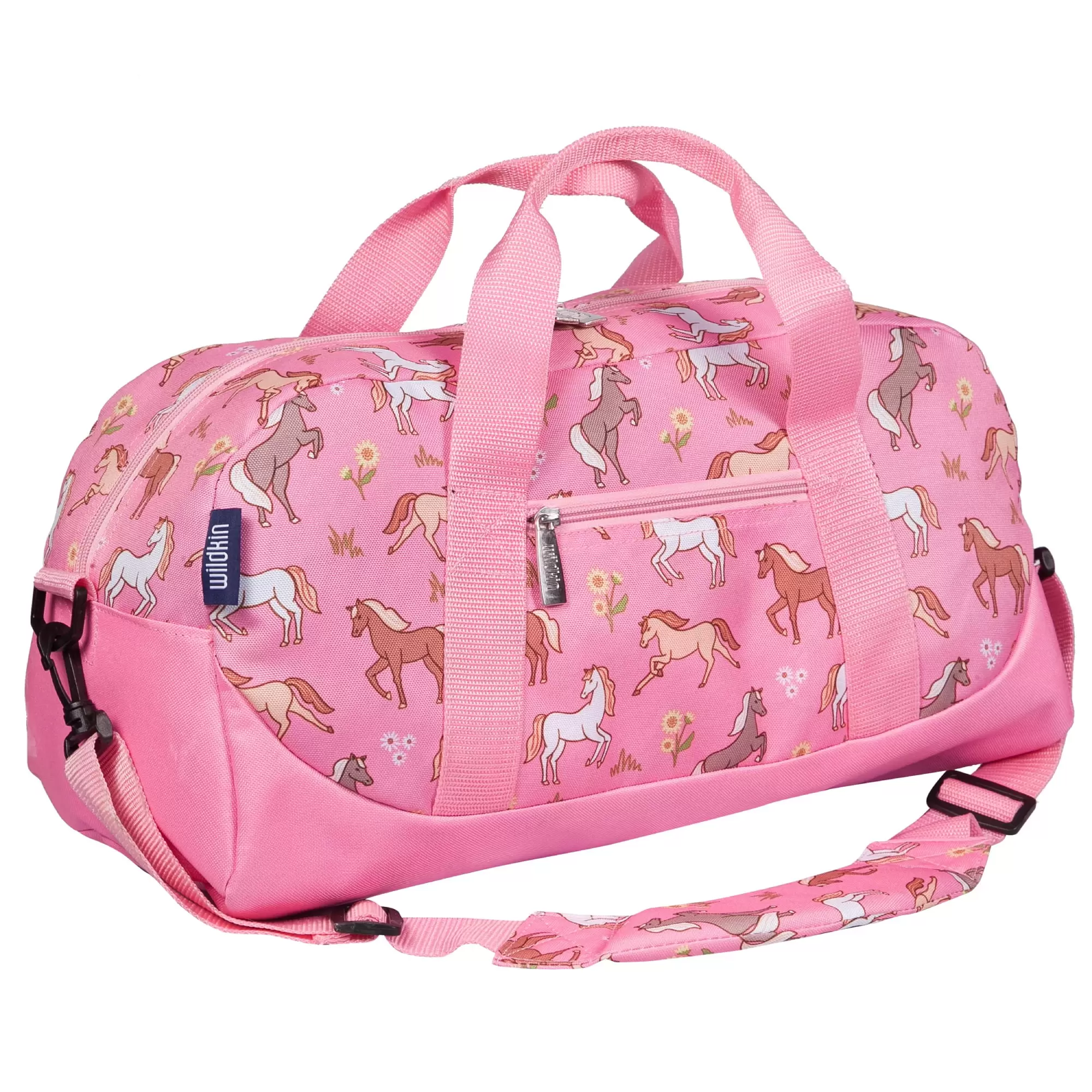 Wildkin Kids Overnighter Duffel Bag for Boys & Girls. Features Two Carrying Handles and Removable Padded Shoulder Strap. BPA & Phthalate Free (Wild Horses Pink)