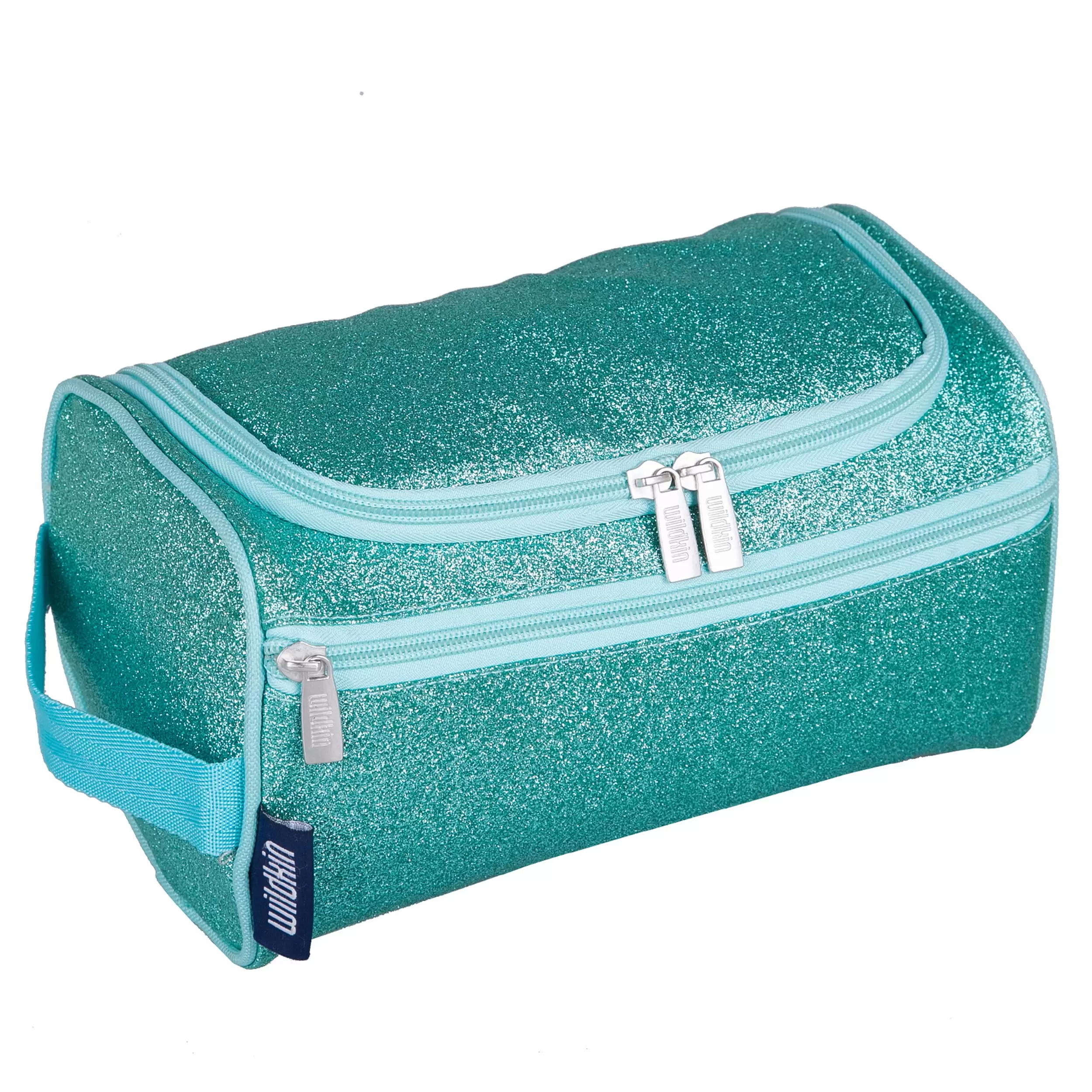 Wildkin Toiletry Bag for Boys. Girls. and Adults With Zippered Exterior Front Pocket. Interior Mesh Pocket. Side Carrying Handle(Blue Glitter)