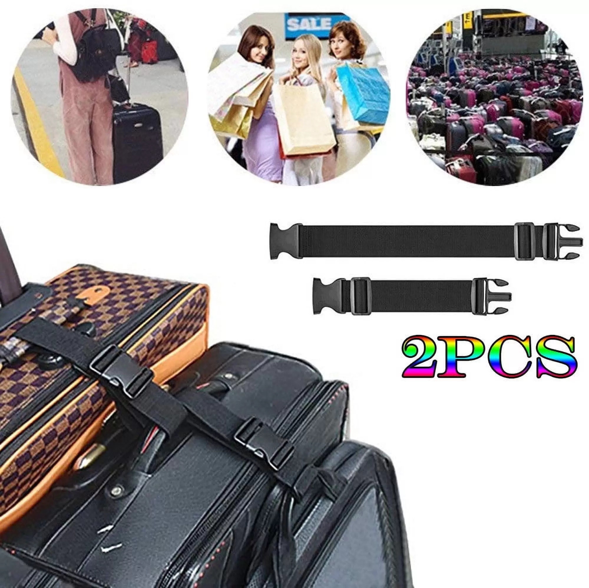 Wmhsylg 2pcs Two Add a Bag Luggage Strap Travel Luggage Suitcase Adjustable belt Travel Black