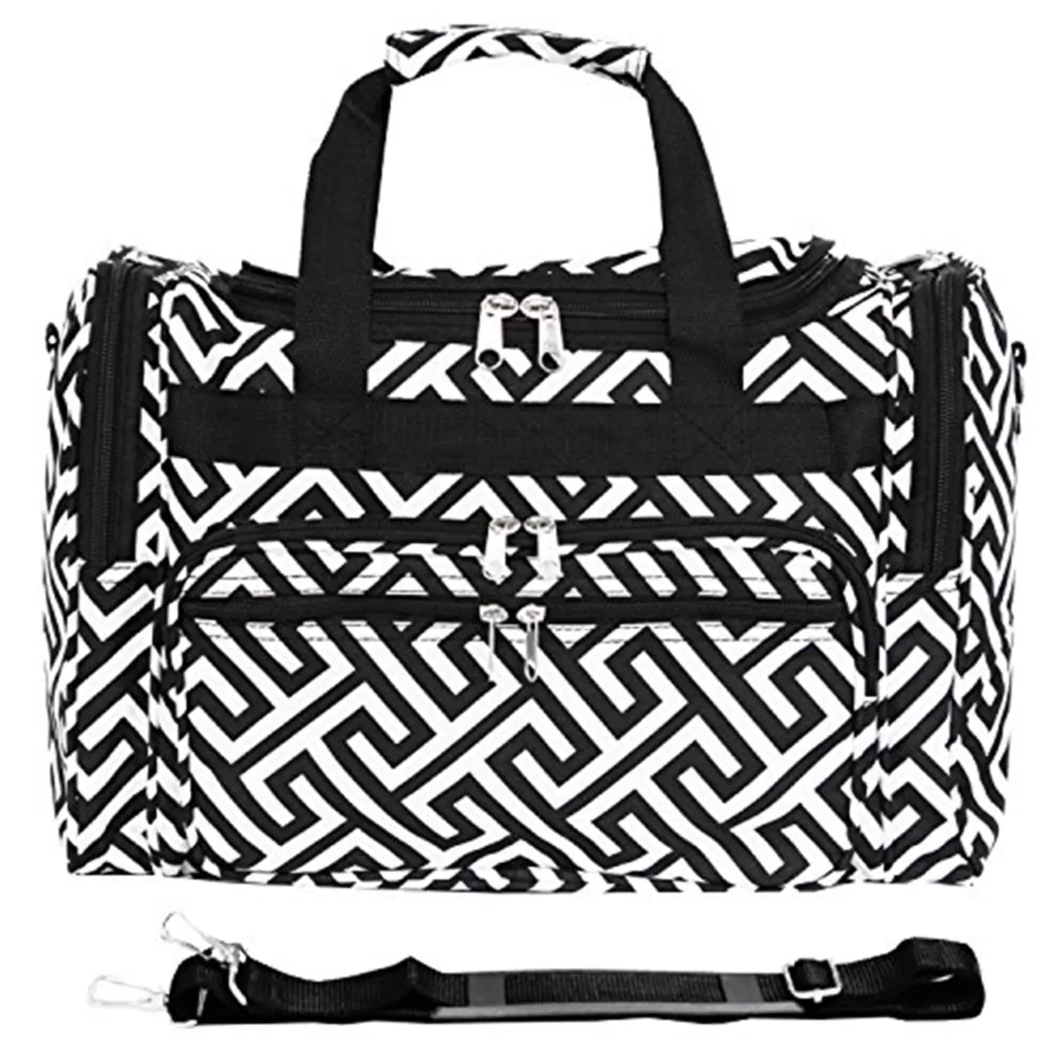 World Traveler 16-inch Carry-On Duffel Bag - Greek Key H Black White