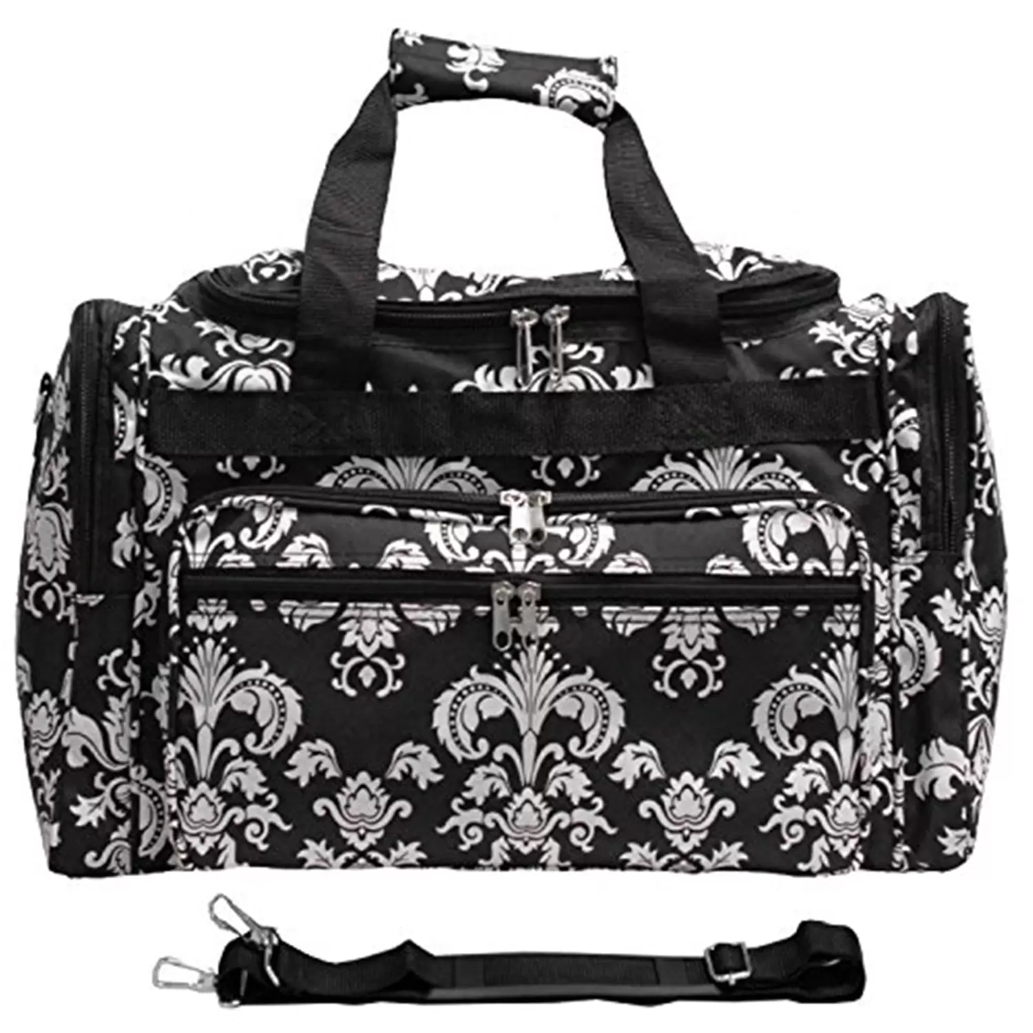 World Traveler 19-inch Carry-On Shoulder Duffel Bag - Black White Damask II