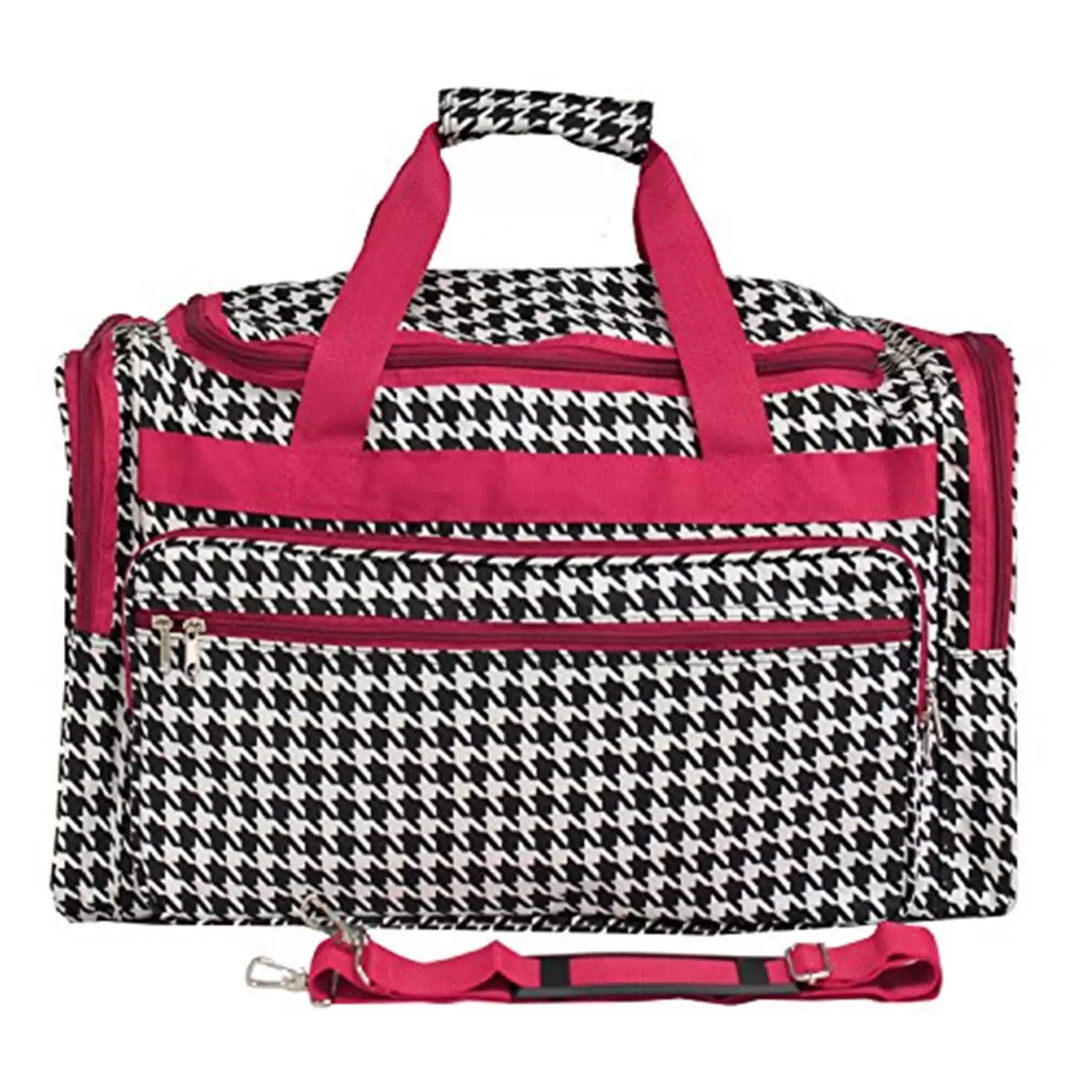 World Traveler 19-inch Carry-On Shoulder Duffel Bag - Fuchsia Trim Houndstooth