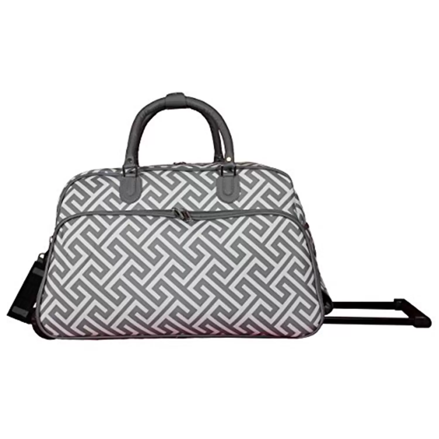 World Traveler 21-Inch Carry-On Rolling Duffel Bag - White Grey Greek Key