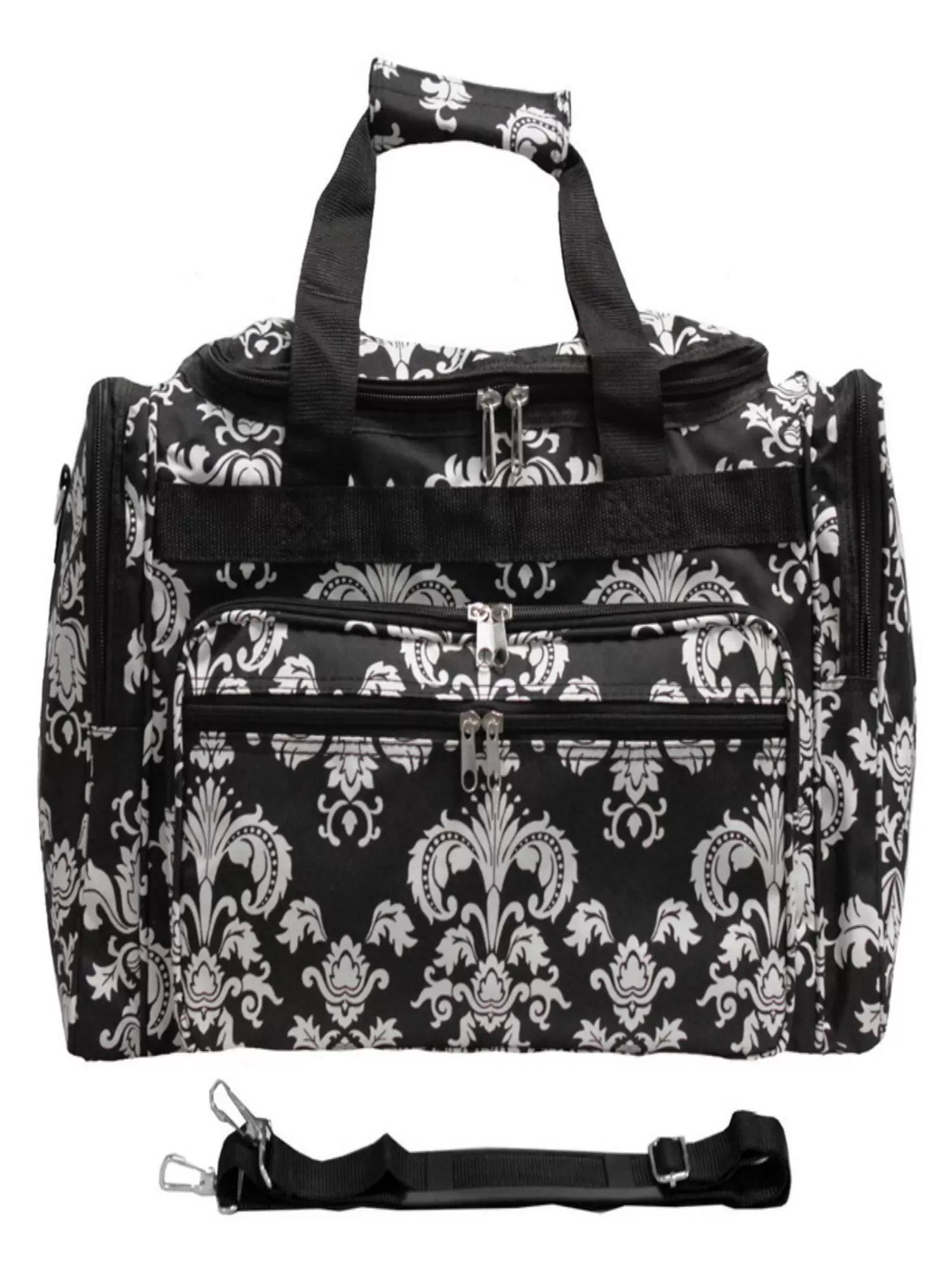 World Traveler 22-inch Travel Duffel Bag - Black White Damask II