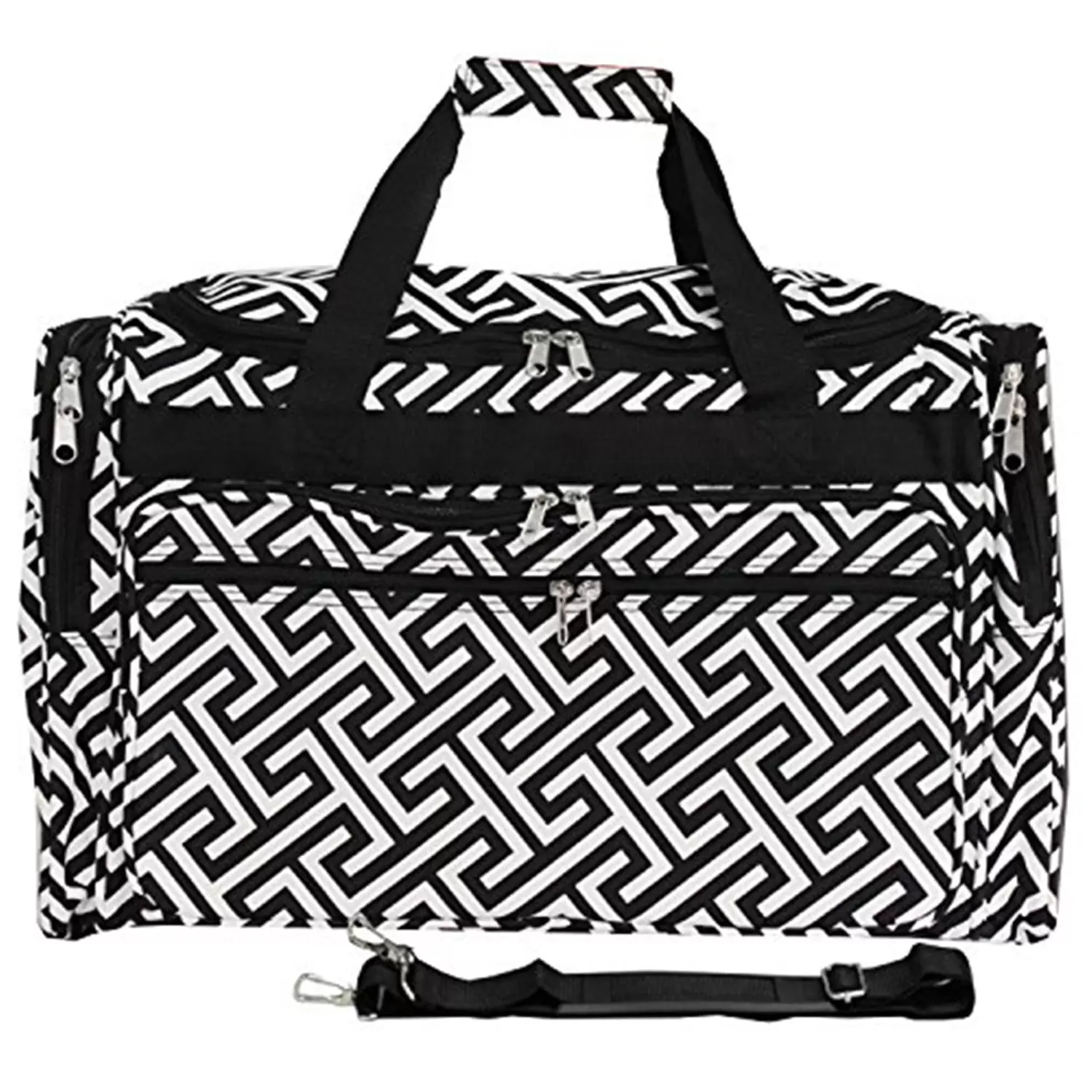 World Traveler 22-inch Travel Duffel Bag - Greek Key H Black White