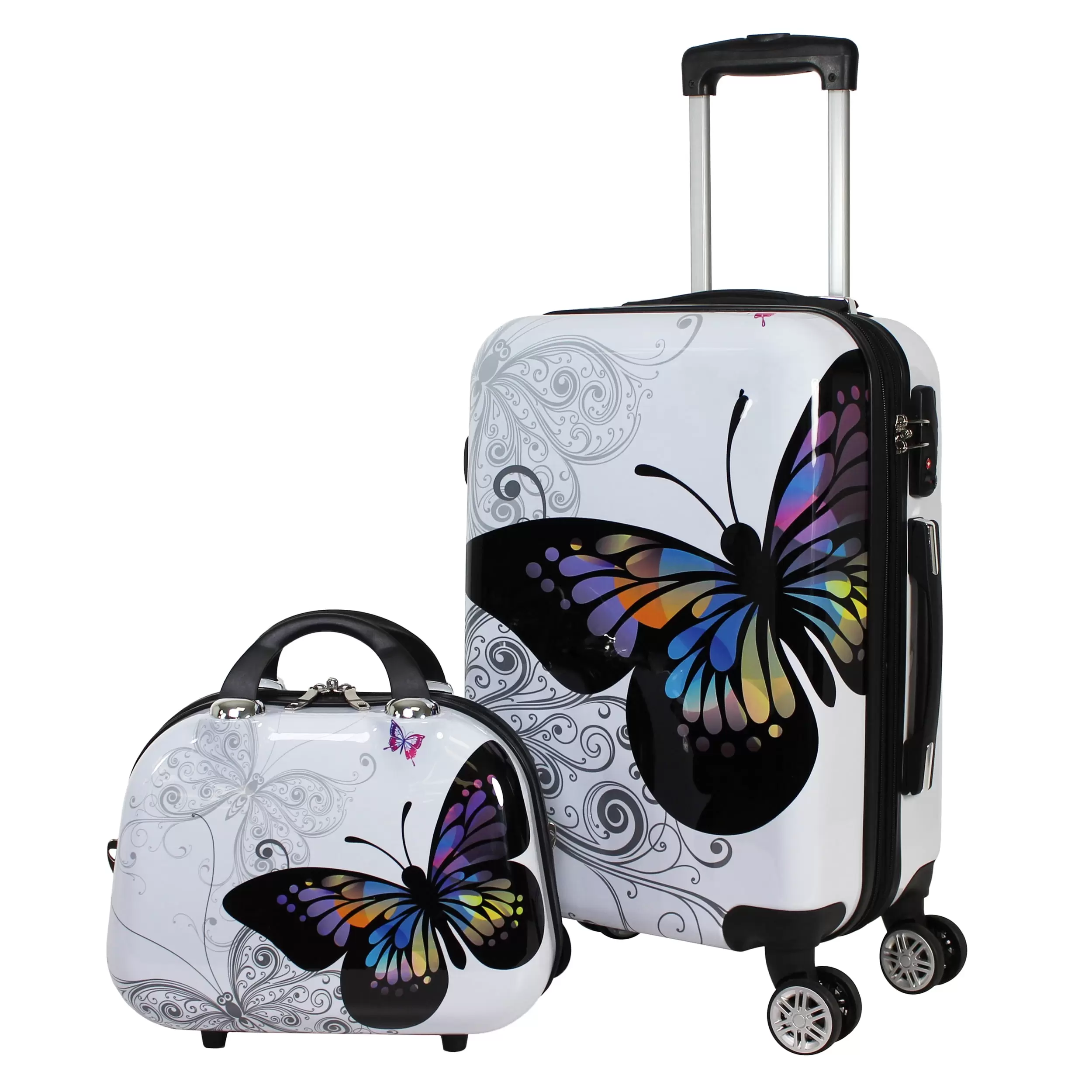 World Traveler Butterfly 2-Piece Hardside Carry-on Spinner Luggage Set (14 and 20)