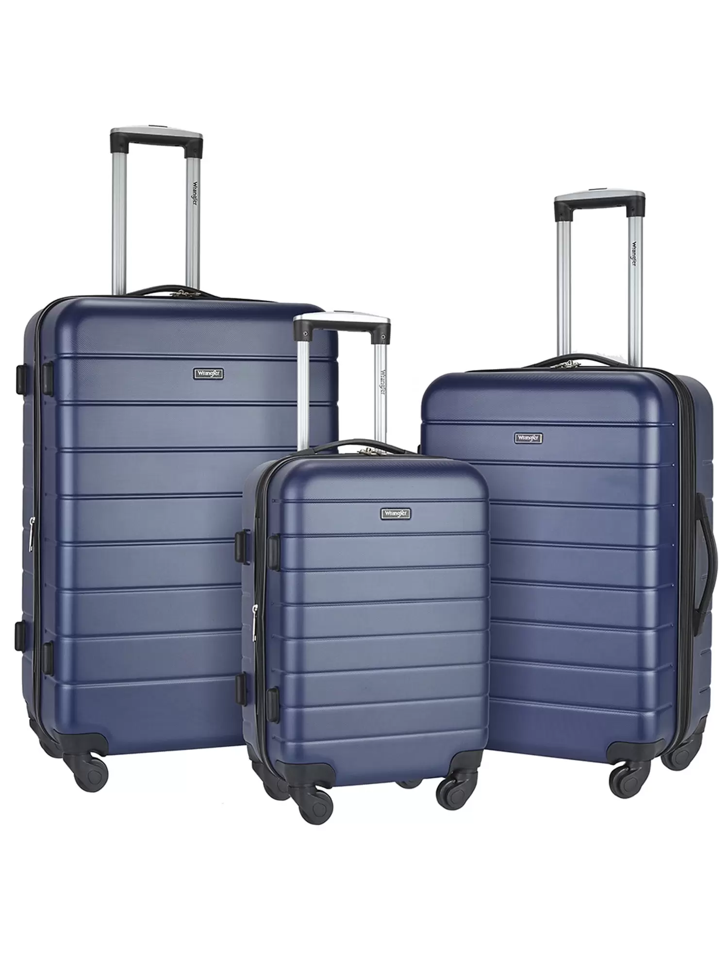 Wrangler 3 Piece Luggage Set with Cup Holder and USB Port. Navy Blue