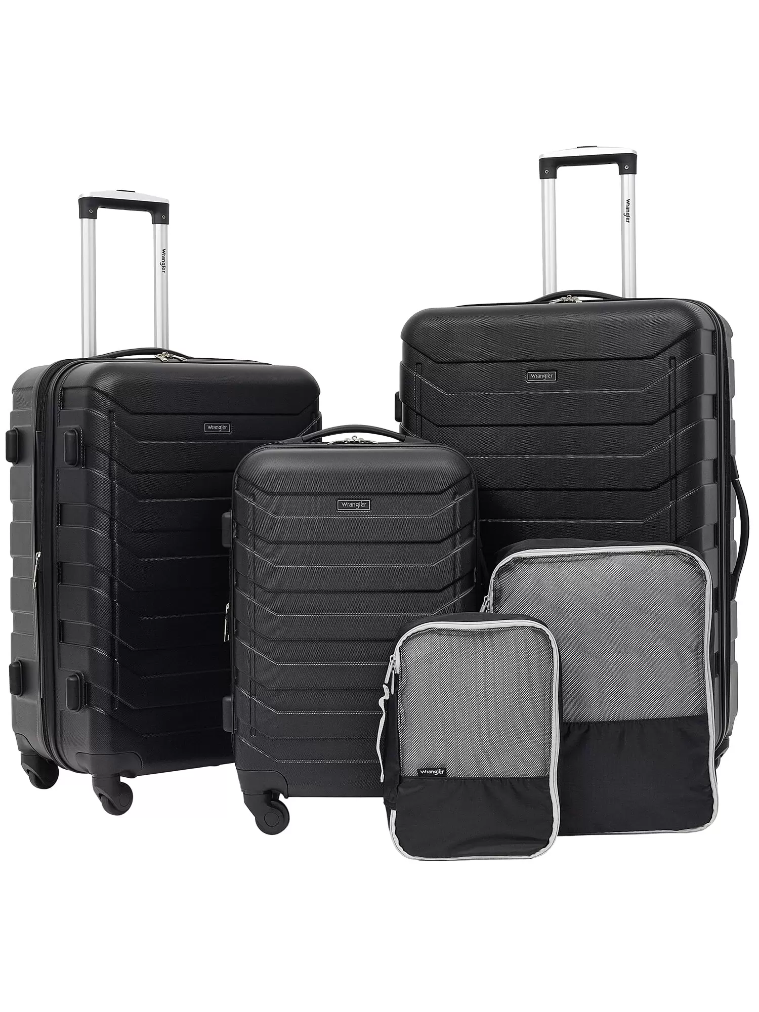 Wrangler 5 Piece Rolling Hardside Luggage Set. Black