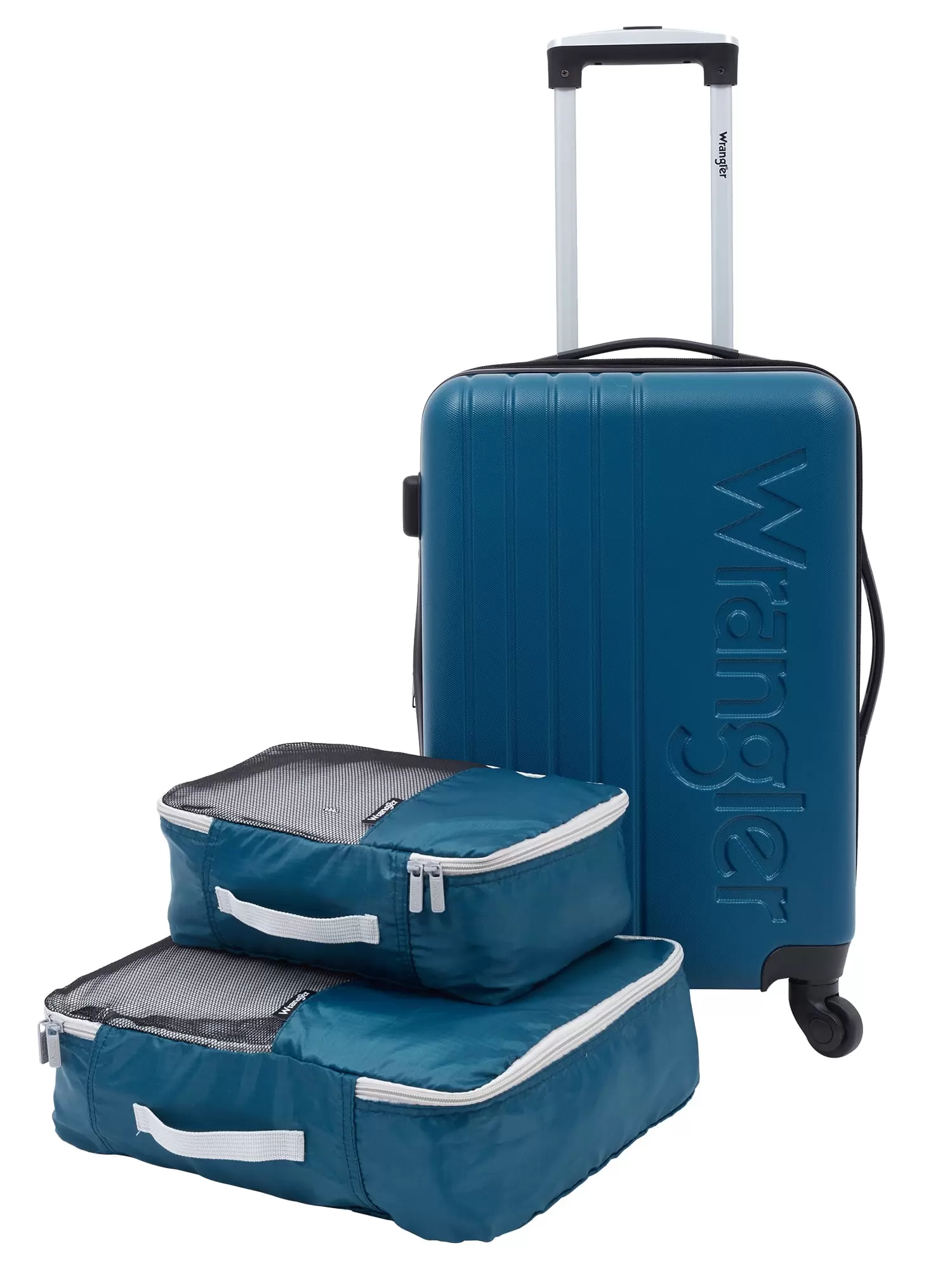 Wrangler San Antonio 3 pc. Expandable Rolling Luggage Set w/ 20 Rolling Carry-on and 2 Packing Cubes. Blue