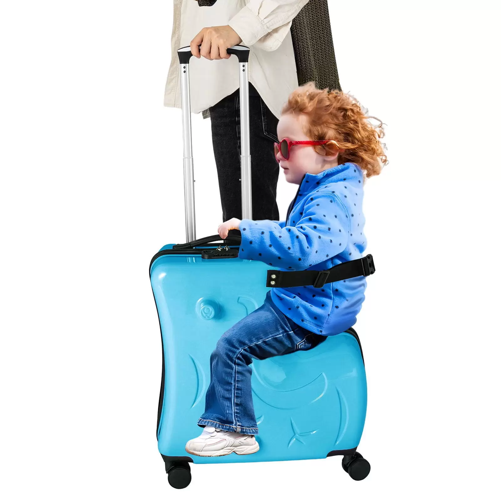 Wuzstar 20 Inch Children's Ride on hard Luggage.kids Travel Trolley Waterproof with Lock (Blue)