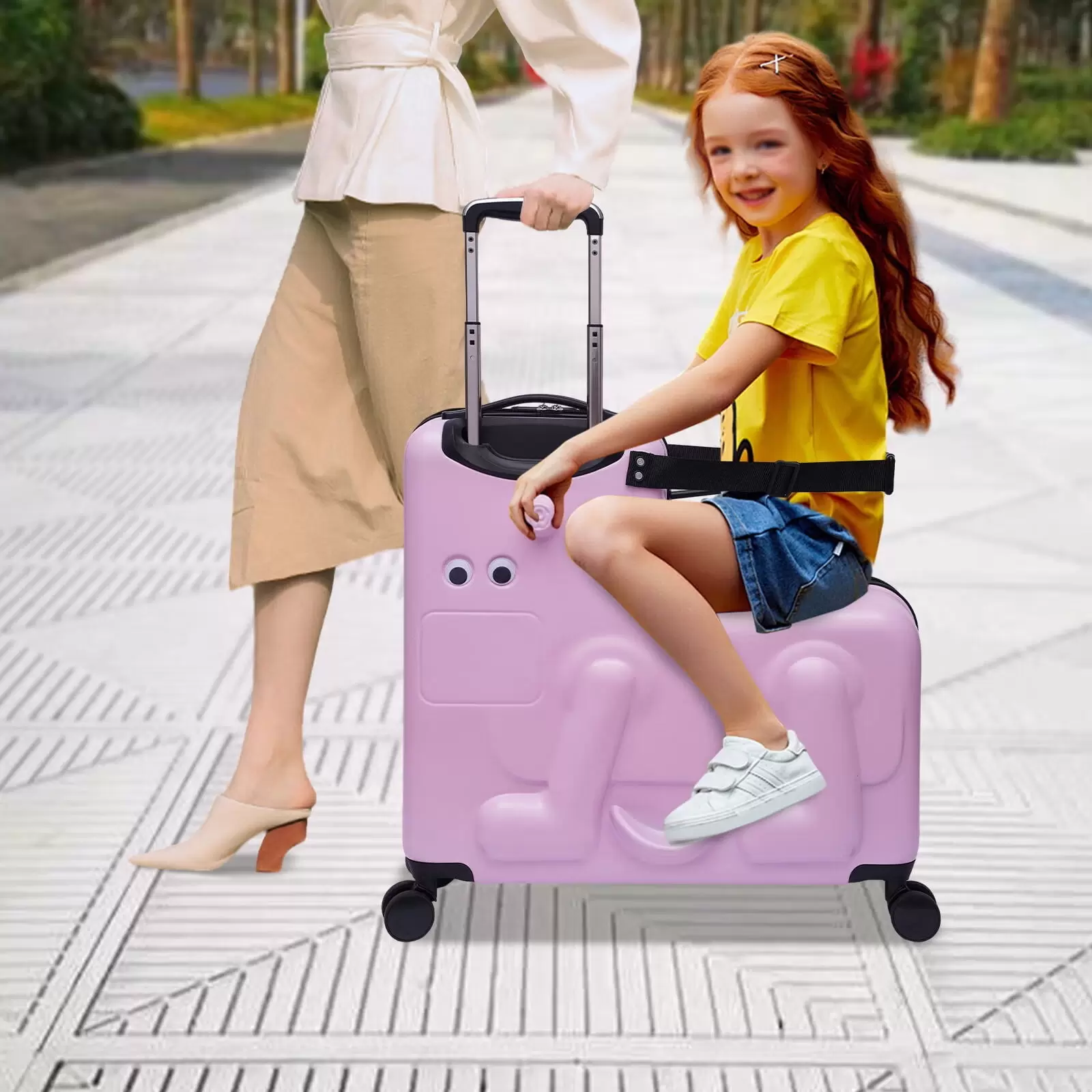 Wuzstar 24 Kid's Ride-on Travel Suitcase Portable Universal Wheel Waterproof Luggage.ABS+PC Aged 4-12 Years(Pink)