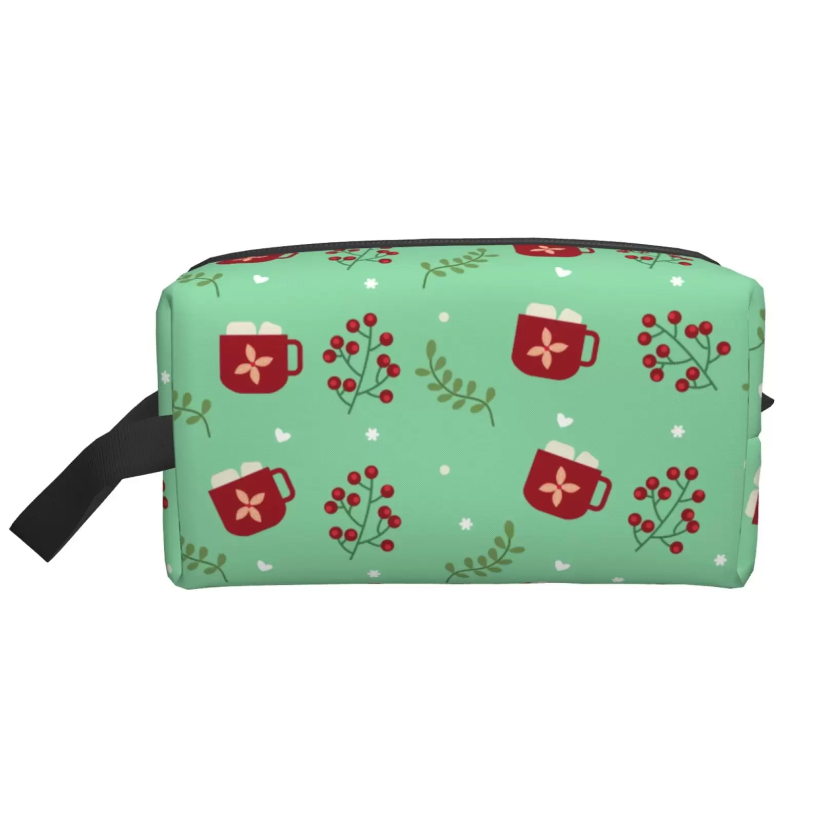 XMXT Large Capacity Makeup Bag. Cherry Tea Cup Print Storage Bags Travel Toiletry Cosmetic Bag for Women Men